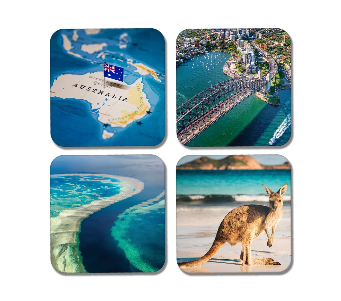 DV DESIGN 4 x Square Australia Coasters - Travel Holiday Map Landmarks Australian Kangaroo Sydney City Gift #77918