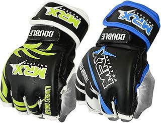 MRX MMA Grappling Gloves for Men Martial Arts Training Fighting Bag Glove Cage Fight Mitts (Black/Blue, Small)