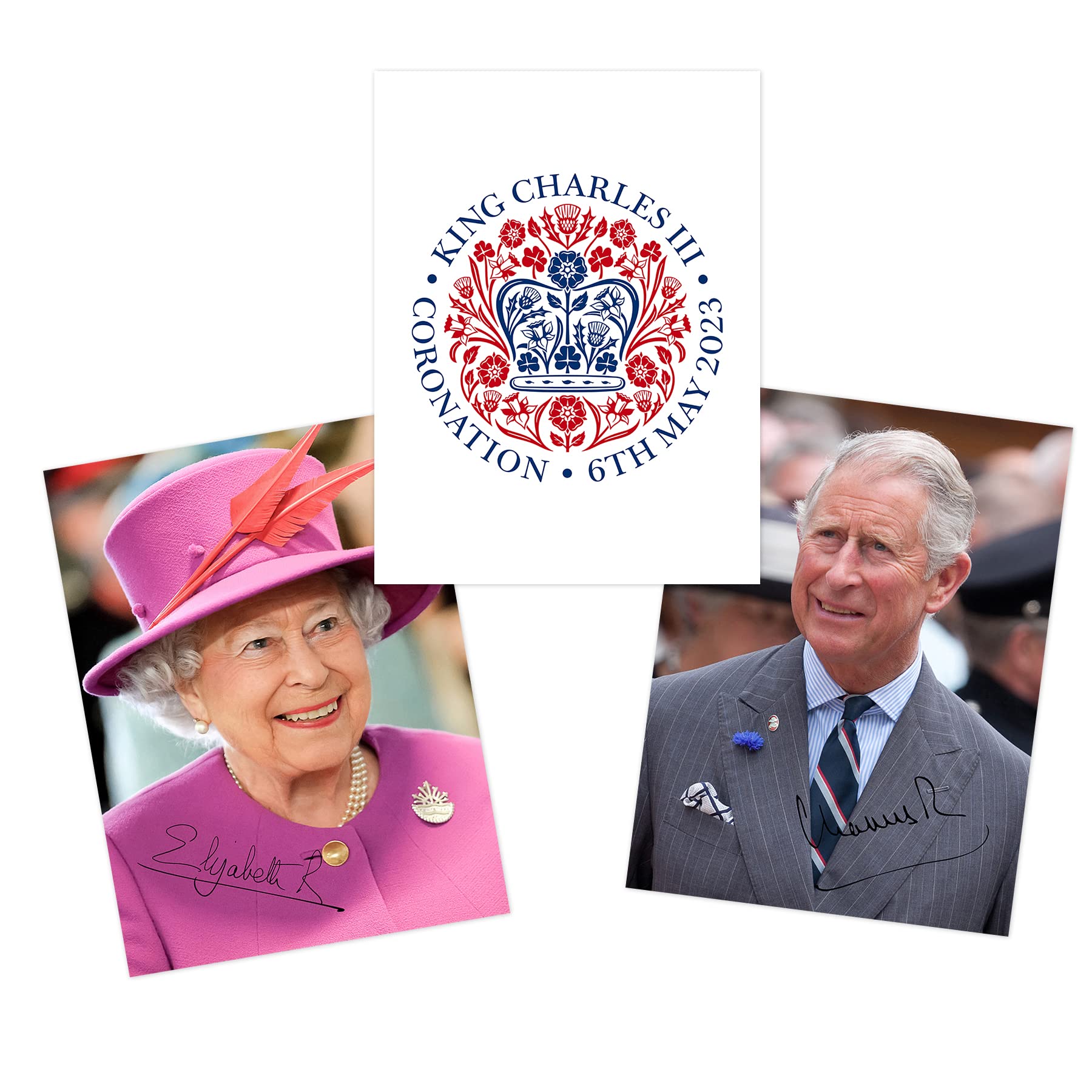 Doppelganger33 LTD Coronation of King Charles III Third of England Scotland United Kingdom 6th May 2023 Celebration Queen Elizabeth 2nd Memorial Poster Pack of 3