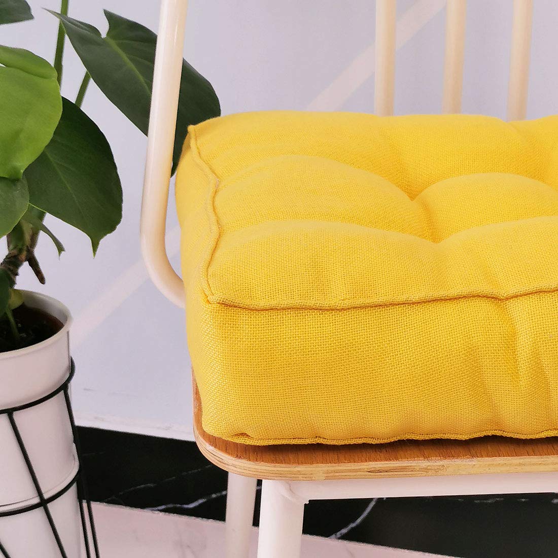 Cojín de Asiento de Silla Relleno Cuadrado de Lino sintético, Cojines de Silla firmes y Suaves, Asiento cómodo para Oficina, hogar o automóvil 20 "x 20" Amarillo