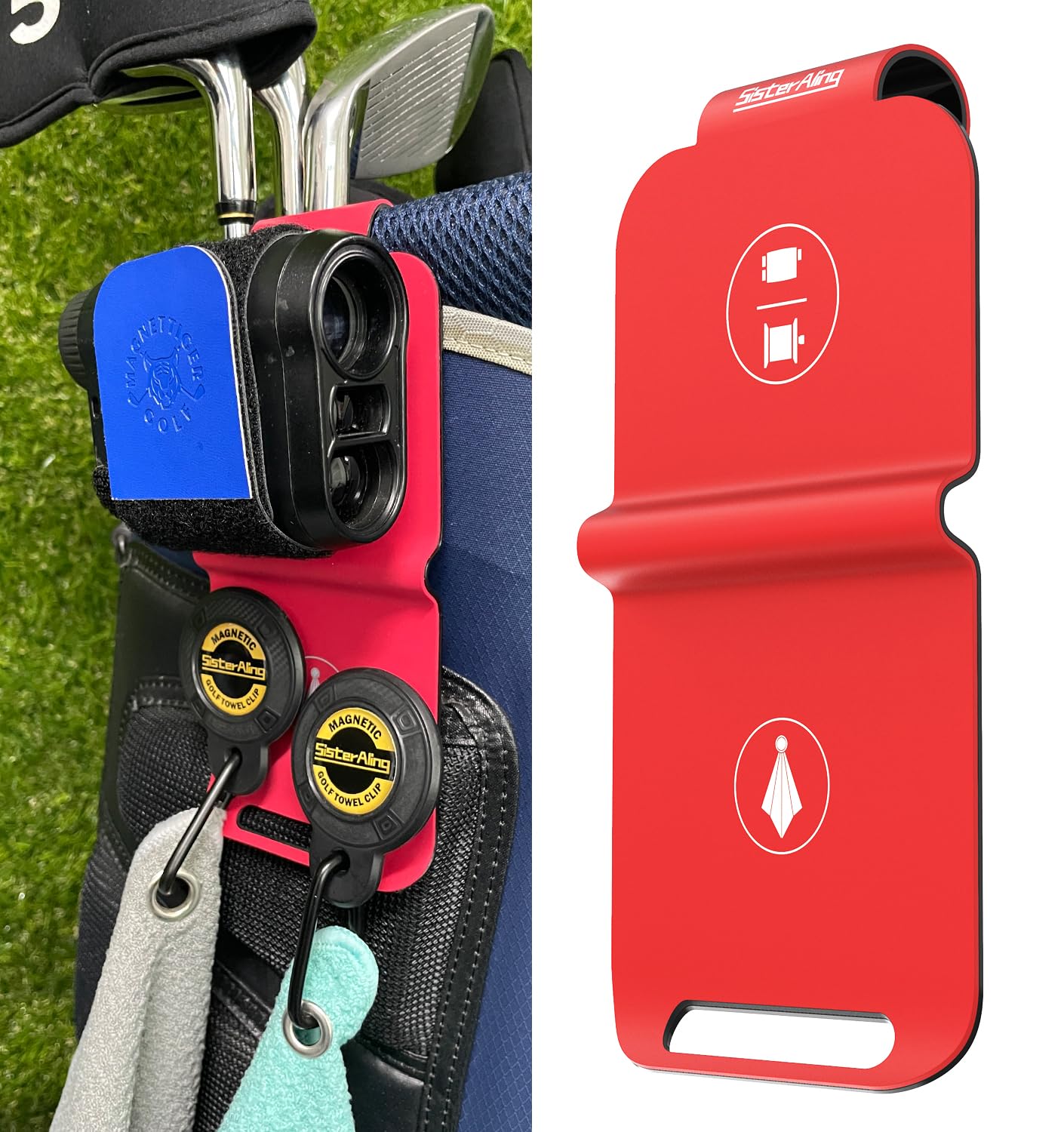 SisterAling Golf Bag Metal Landing Pads for Magnetic Golf Towel,Golf Rangefinder,Golf Flask,Golf Speaker- Quick Access to Magnetic Golf Equipment and Accessories-Golf Gift -US Patent (Pad-Pro, red)