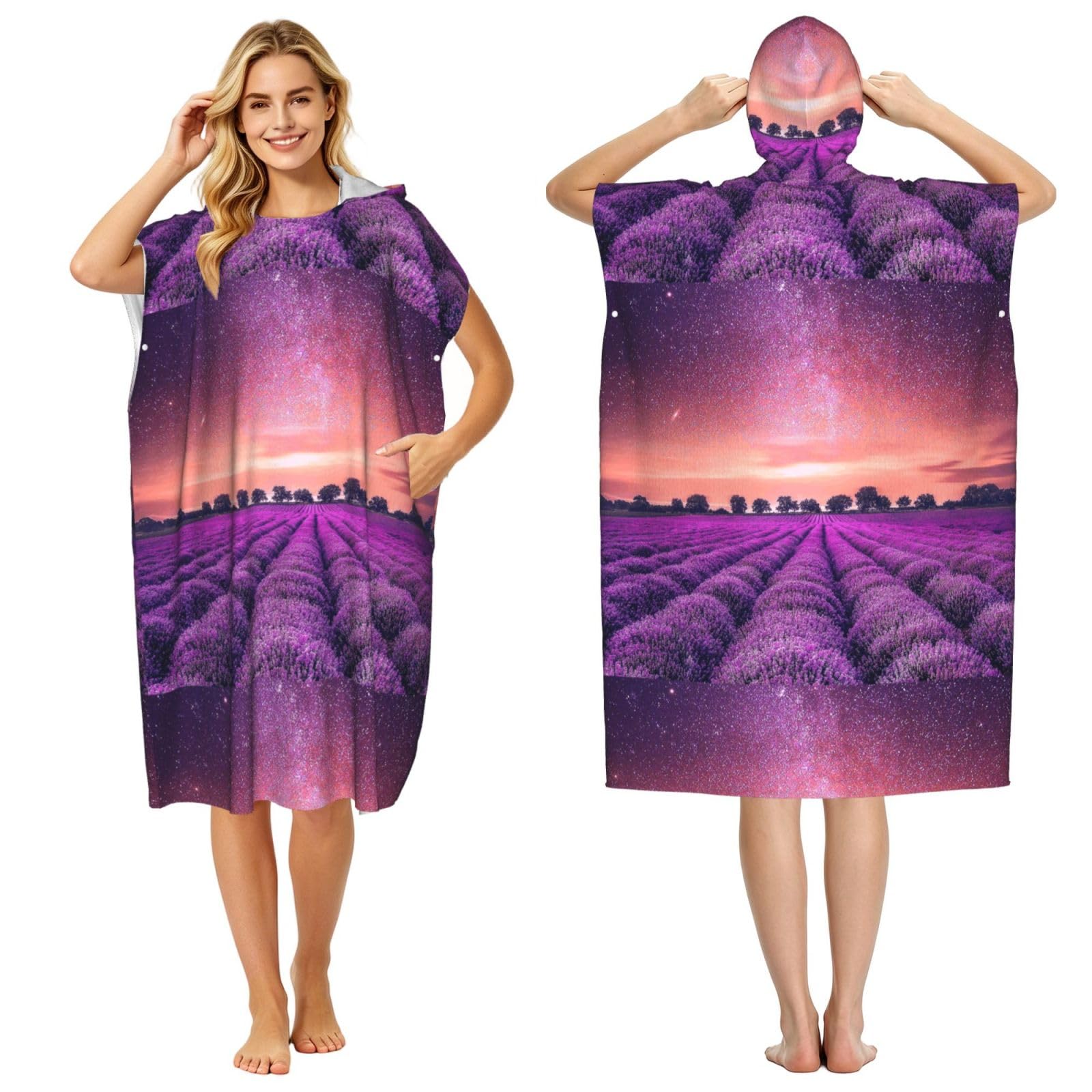 Poadnly Lavender Fields, Adult Hooded Beach Towel 90 x 110 cm,Changing Bath Robe, Surf Poncho Towel For Women Men