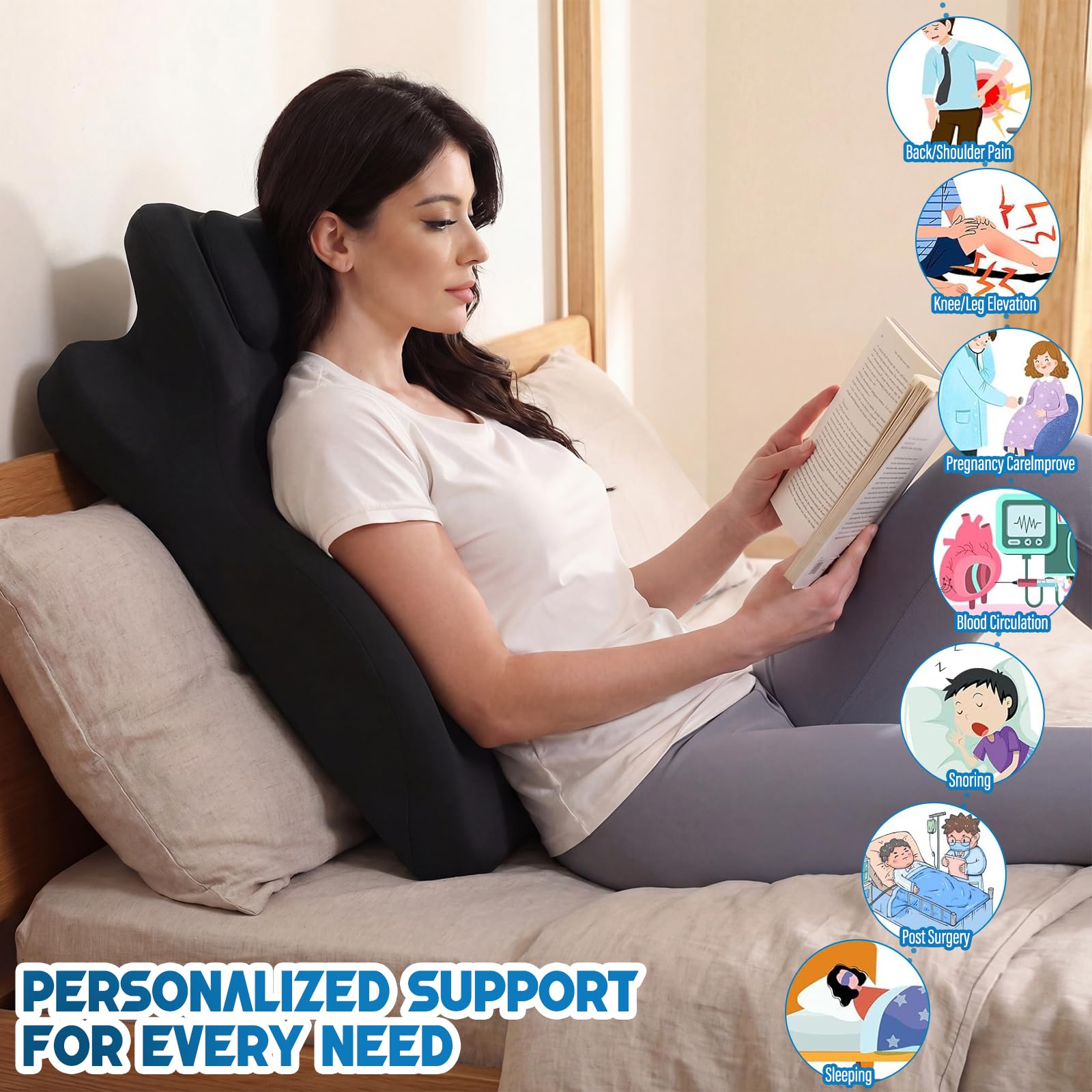 Oreiller Ergonomique à Mémoire de Forme 27° pour Couple – Soutien Parfait pour Intimité et Lecture, Soulagement du Dos, du Cou et des Jambes, Confort Multi-Positions, Housse Amovible