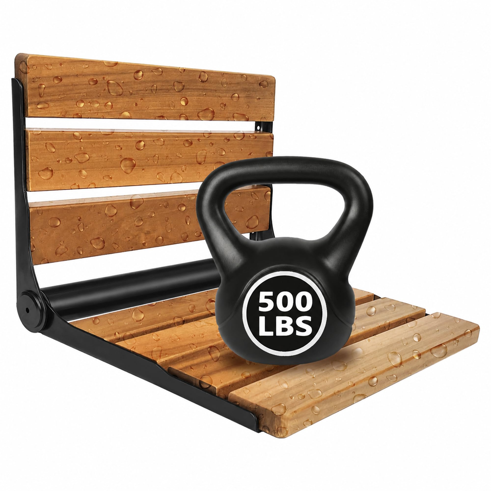 Bathla - Asiento de Ducha Plegable de Teca, Muebles de Seguridad de Acero Inoxidable, Asientos de Ducha para Ancianos, Asiento de Ducha Plegable, Color Negro