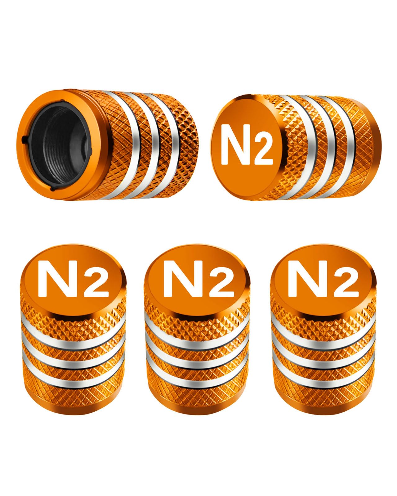 Tire Valve Stem Caps Cover - (5 Pack) Tire Air Cap N2 Nitrogen Metal with Plastic Liner Corrosion Resistant Leak-Proof for Car Truck Motorcycle Bike Orange