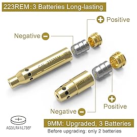 Laser Boresighter 223, 9MM Laser BoreSight Tool, Red Dot Boresighting Kit for Hunting with AG3 Batteries (Bullet Type)