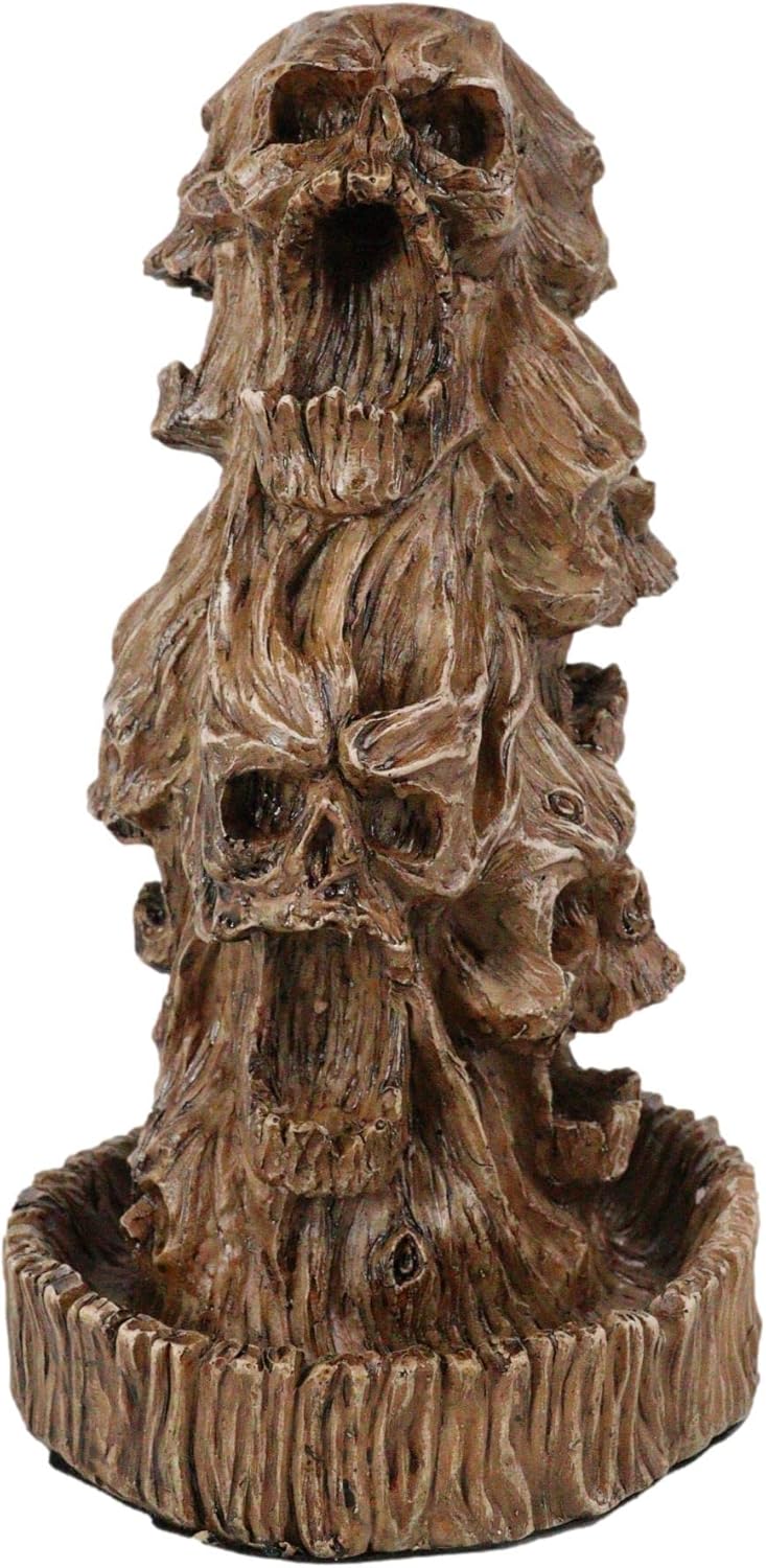 Ebros Gift Gothic Morphing Screaming Underworld Skulls in Faux Willow Tree Trunk Backflow Incense Burner Aroma Figurine Trio Skulls Forest Greenman Spirit Decorative Halloween Macabre Accent