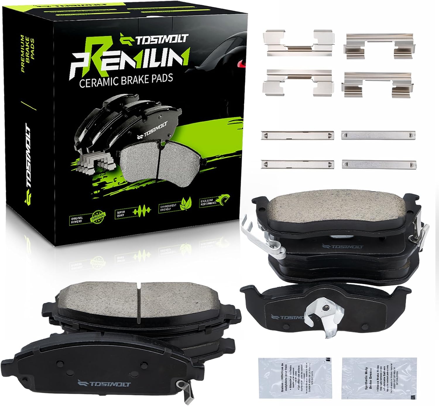New 8pcs Complete Front+Rear Super Quiet Shimmed Slotted Ceramic Disc Brake Pads Set w/Installation Hardware Compatible With 06-10 Jeep Commander 05-10 Grand Cherokee (Except SRT/SRT8)