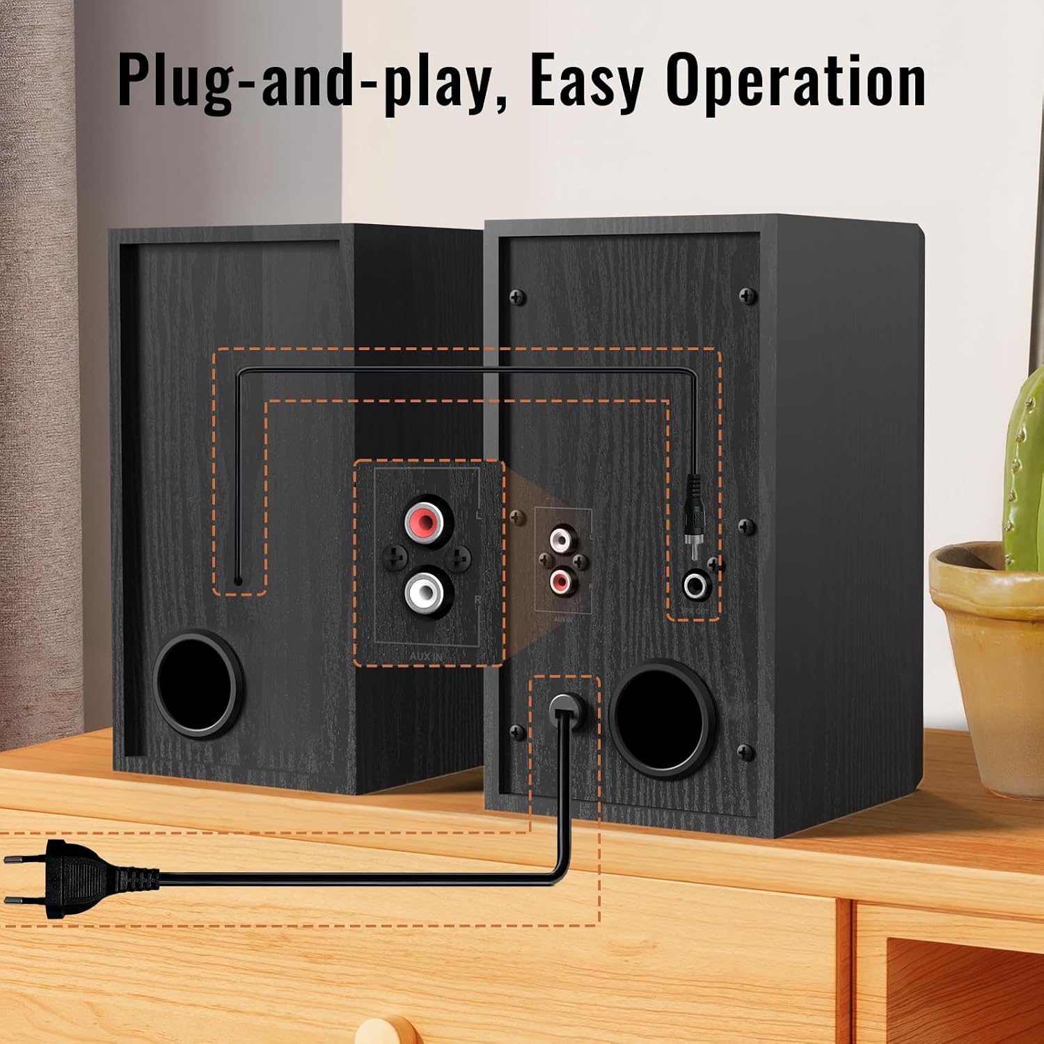 BESTISAN Active Bookshelf Speakers for Record Player with BT & RCA Input |Speakers for Turntable, PC, Desktop, Gaming | Compact Wooden Speakers, SR80