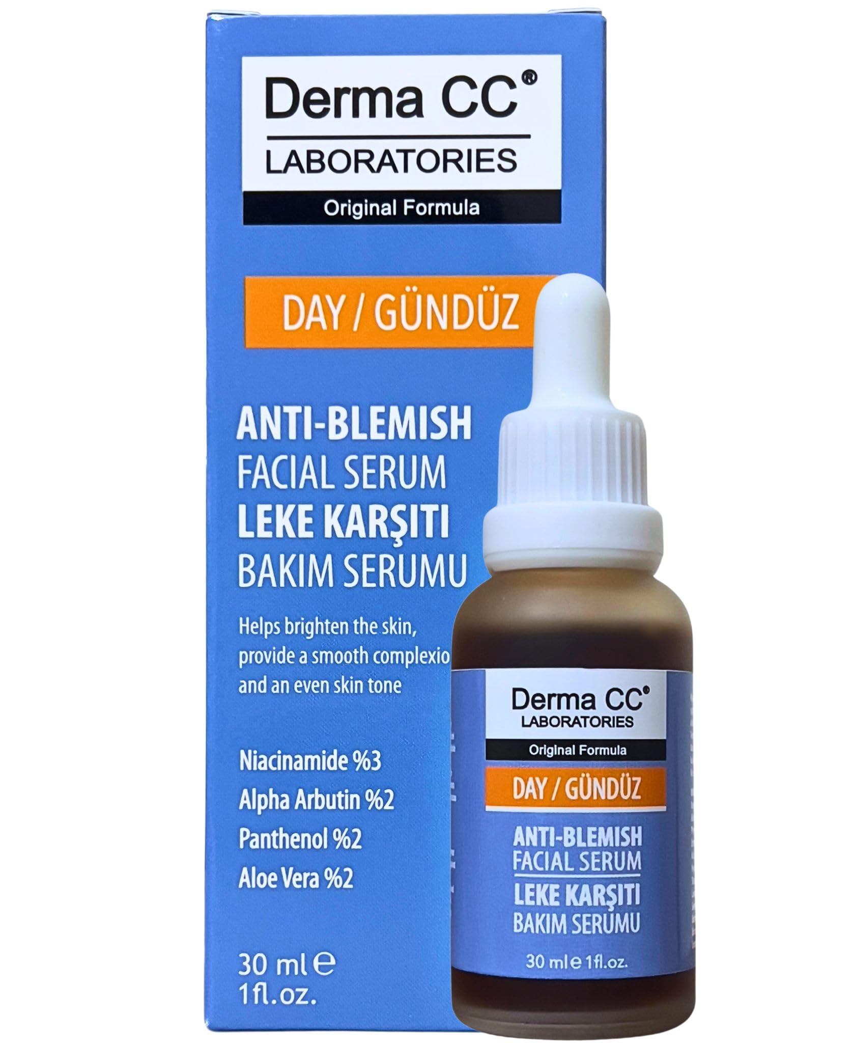 Derma CC Anti-Blemish Day Facial Serum, 30ml, with Niacinamide, Alpha Arbutin, Panthenol and Aloe Vera