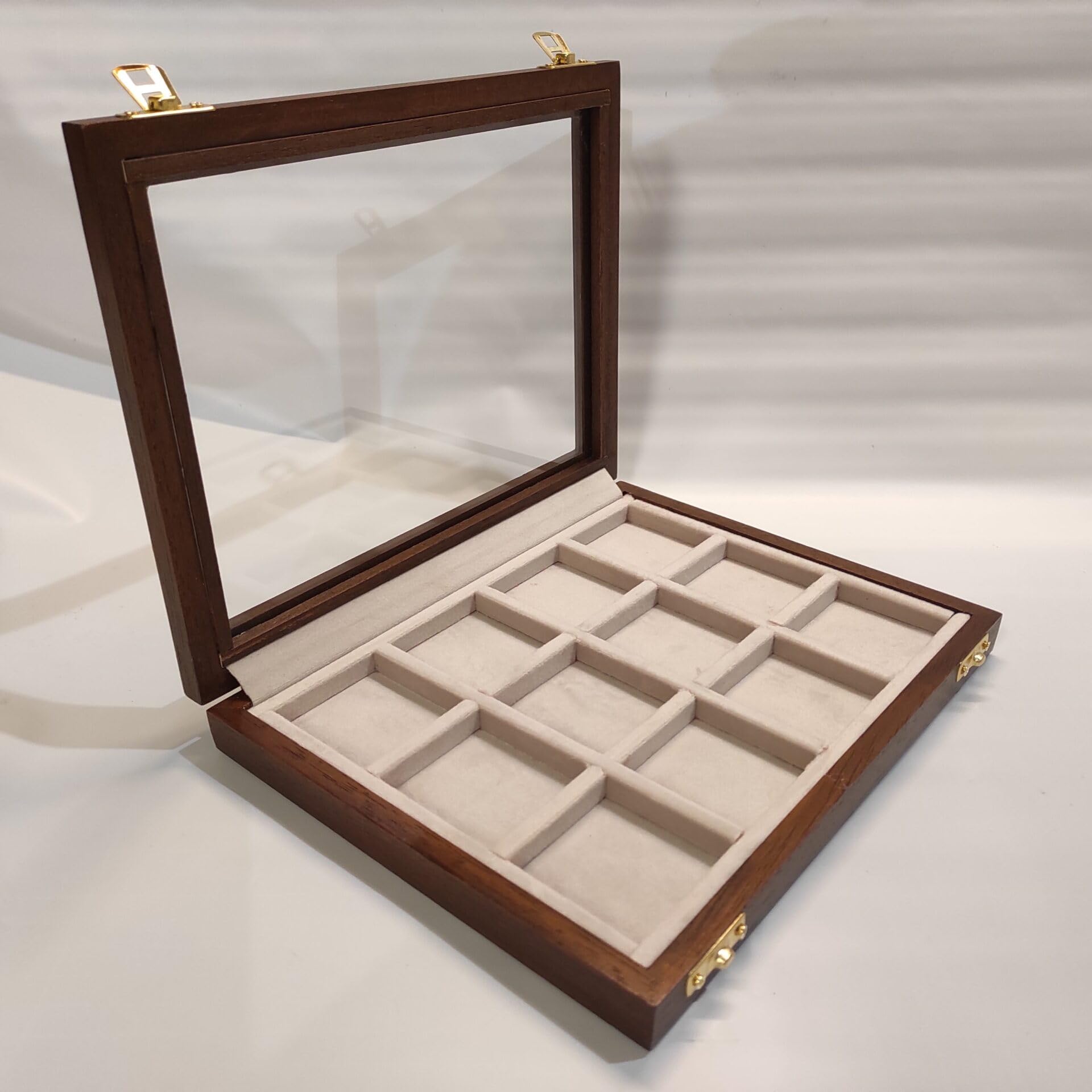 Caja para Monedas y medallas de colección en Madera y Terciopelo, 4 configuraciones de Compartimentos, Hecha a Mano en Italia, Personalizable