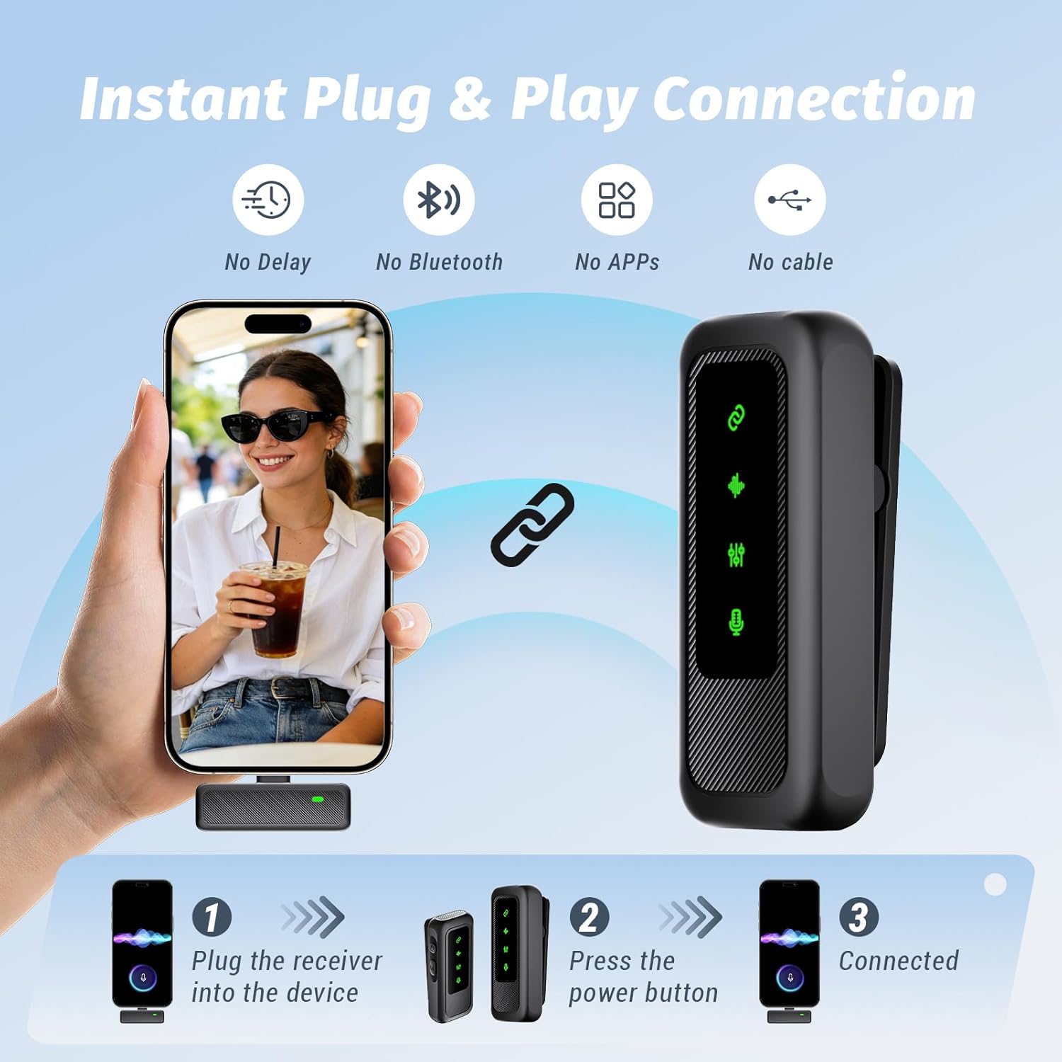 Mini Wireless Lavalier Microphone, Noise Cancellation,2 in 1, 40m(130ft) Range, Compatible with Lightning and USB-c Devices for iPhone and Android (with Charging Case), for Content Creaters