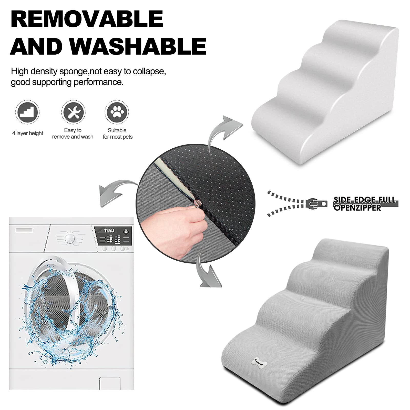 Galatée Hondentrap, Zachte Comfortabele Huisdiertrap Met Wasbare En Hoes Rits Gemakkelijke Klimtreden Hondenhellingen Voor Slaapbank Roze 653022583