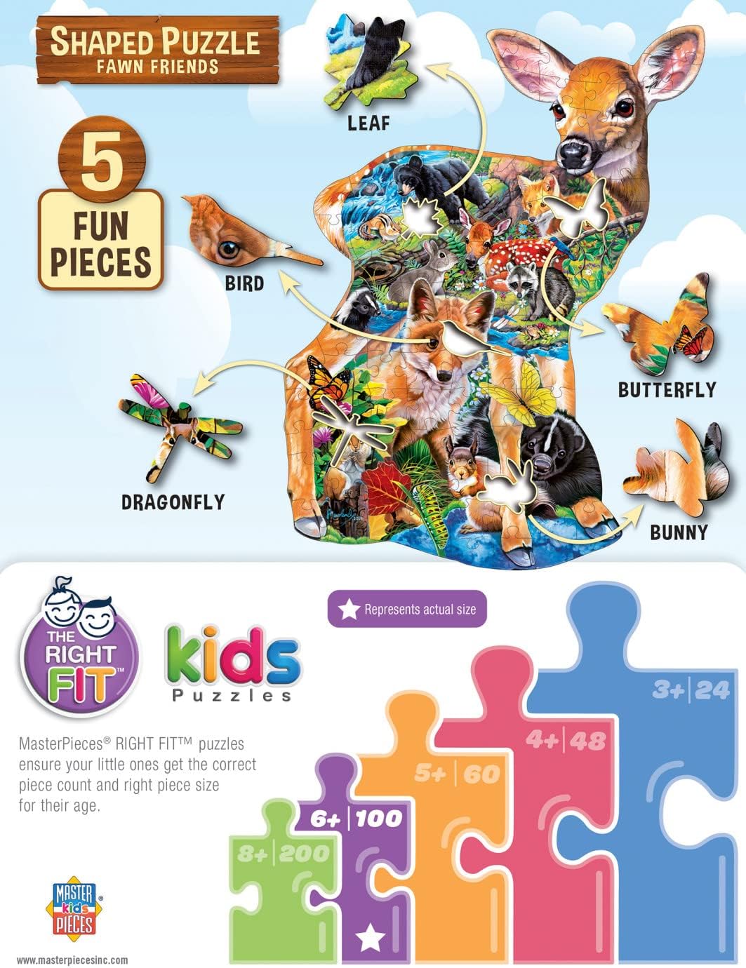MasterPieces 100 Piece Shaped Jigsaw Puzzle for Kids - Fawn Friends - 14"x19"