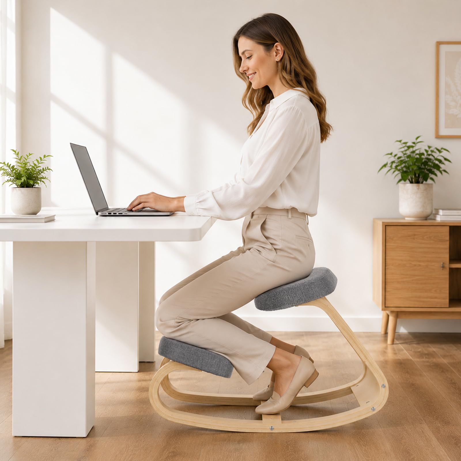 Kneeling Chair, Ergonomic Posture Stool, 6.5 cm Cushion, Solid Wood