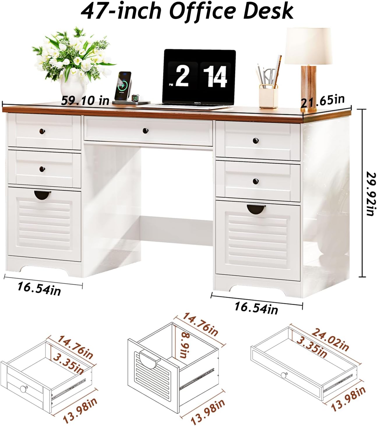 Ieejdn 59-inch Home Office Desk with dimensions labeled