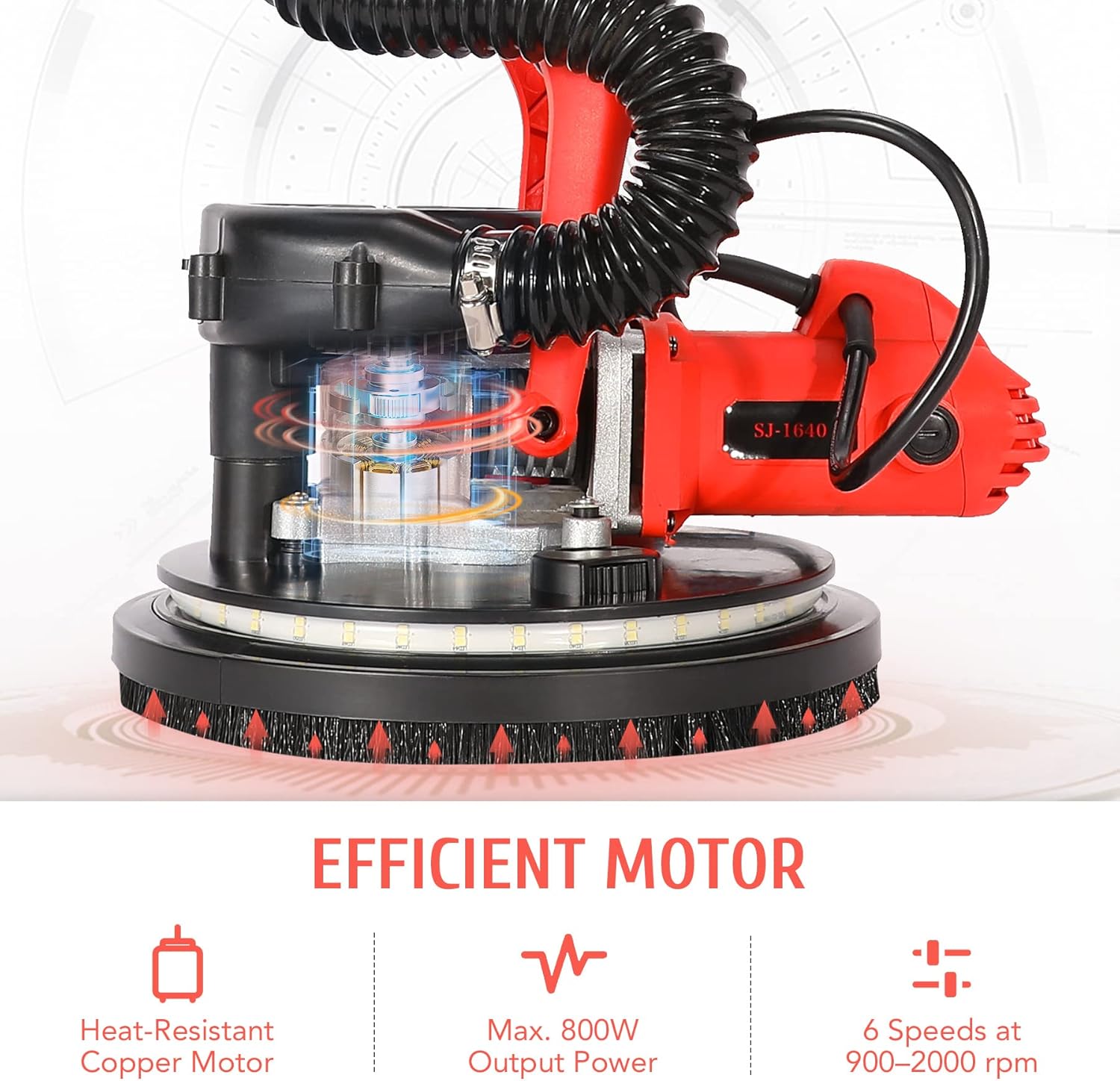 CO-Z 800W Electric Drywall Sander with Vacuum Attachment & Handles, Drywall Refinishing Sander with Dust Collector & Lights, Lighted Wall & Floor Residue Removal Power Tool for Low Wall Painting Work - - 