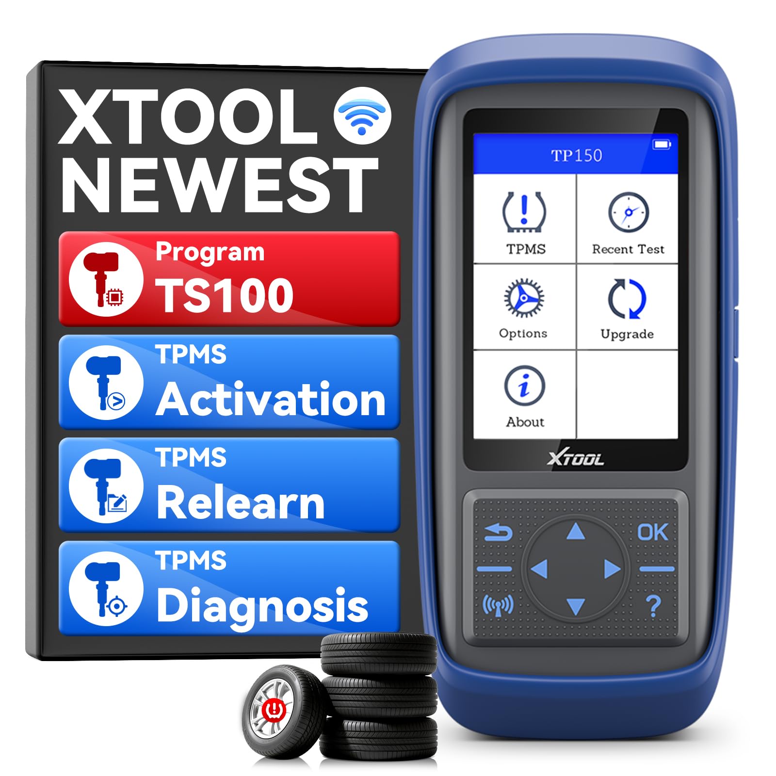 XTOOL TP150 TPMS Programming Tool, Universal TPMS Relearn/Reset/Activate Tool(315/433MHz), Tire Sensor Programmer for XTOOL TS100 Only, Tire Pressure Monitoring System Diagnostic Tool
