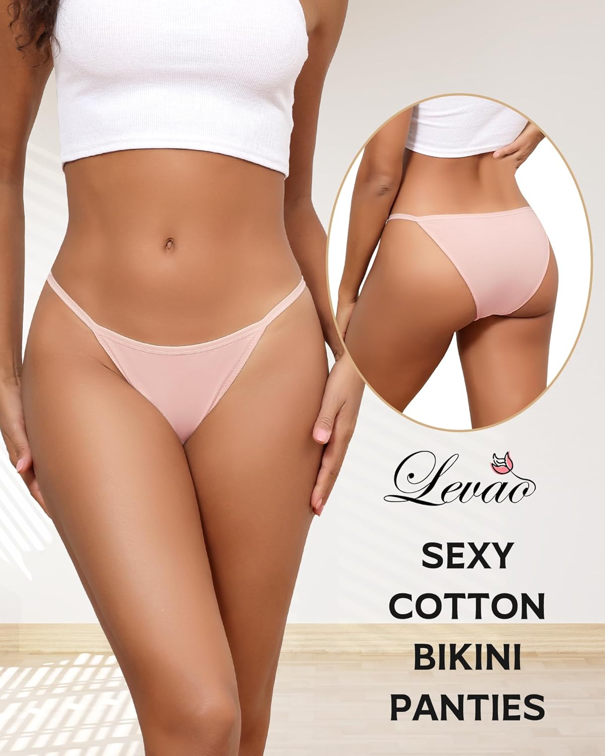 LEVAO Cotton Underwear for Women-Plus Size String Bikini Panties-Low Waist Cheeky Underwear-High Cut Stretch Ladies Briefs - Image 3