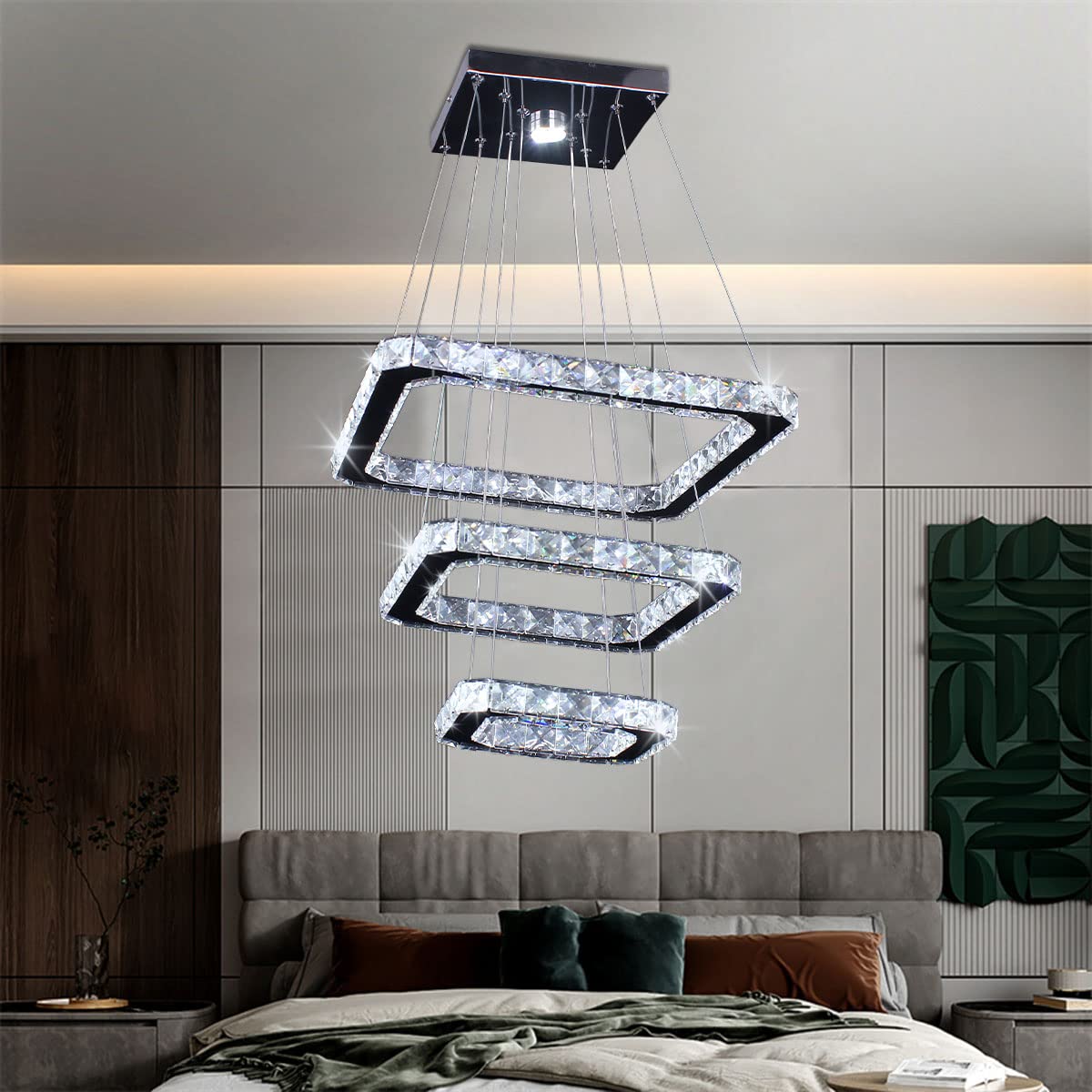 48W LED Moderne Kristall Kronleuchter Edelstahl Pendelleuchte Deckenleuchte Schlafzimmer Lüster Warmweiß Kaltweiß (Kaltweiß)