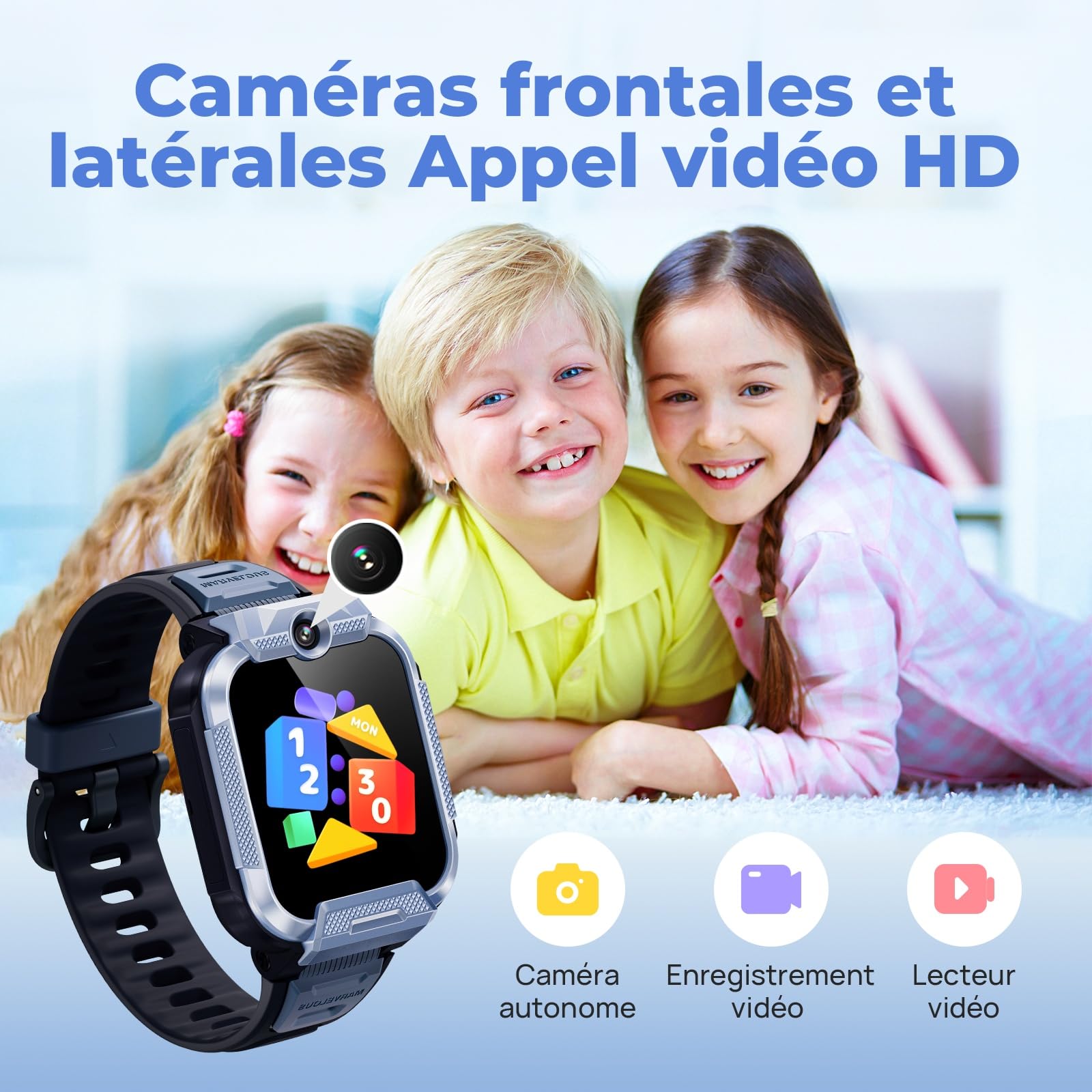 Mibro Kids Watch Phone Z5 Montre Connectée Enfant 4G Double Caméra 2MP, Localisation GPS 7-en-1, Alerte SOS, Autonomie 5 Jours - Idéal Sécurité et Communication, Bleu