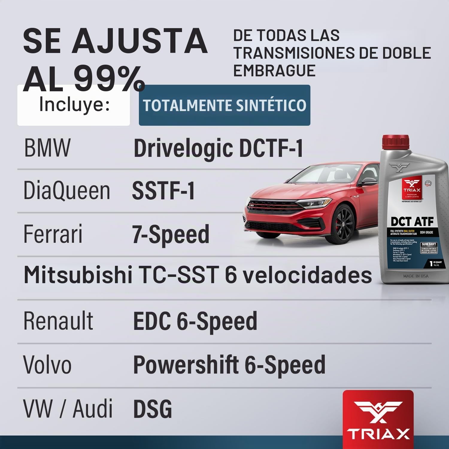 TRIAX DCT ATF – Aceite Sintético para Transmisión de Doble Embrague (DCT) – Llenado de por Vida – Transición de Marchas Optimizada con Aditivo SureShift No Slip