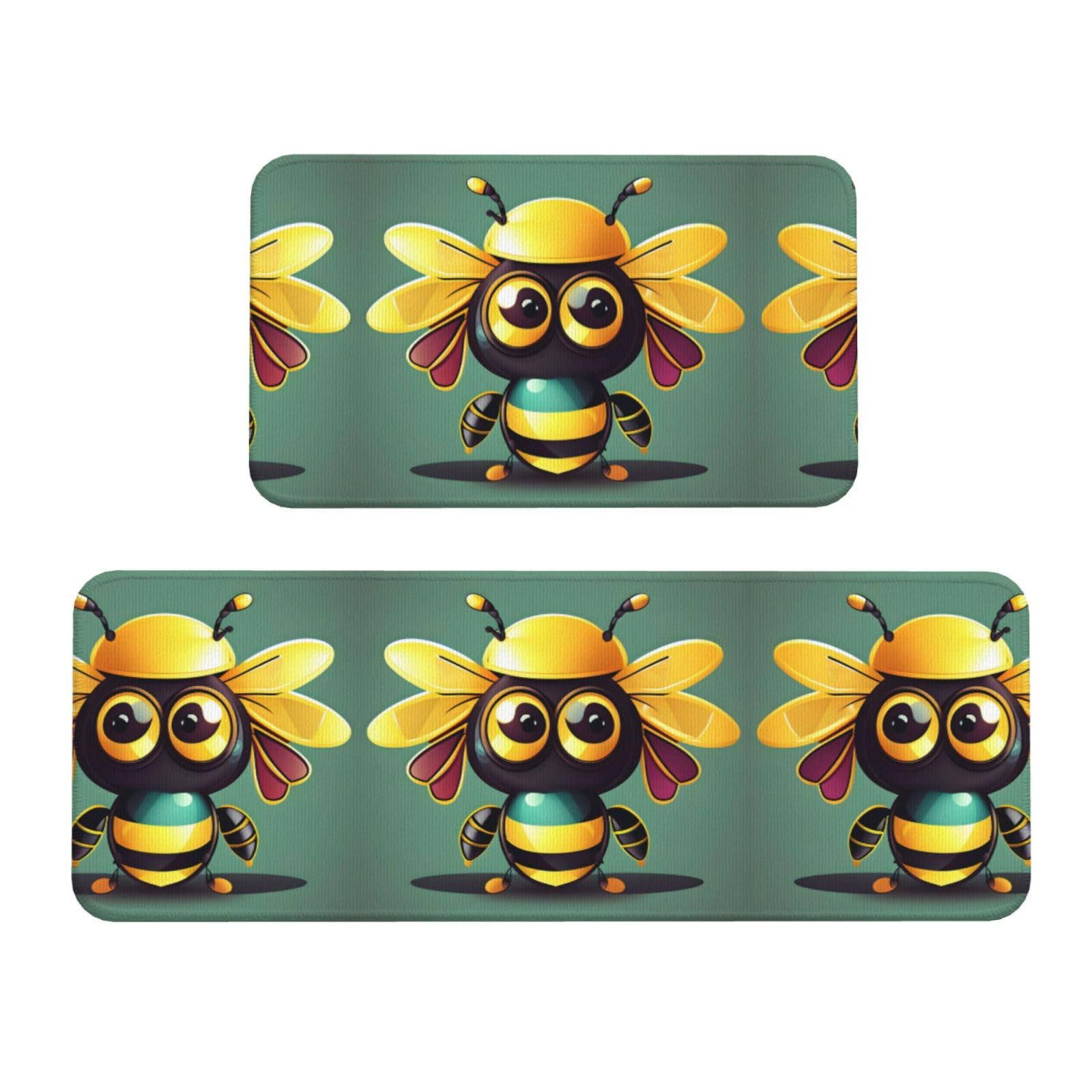 Tapis de cuisine antidérapants lot de 2 tapis de sol confortable motif abeille dessin animé