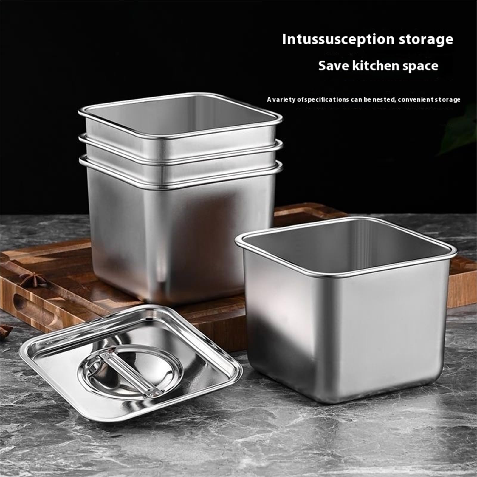BoîTe De Conservation En Inox Bac à légumes carré en acier inoxydable avec couvercle, réfrigérateur sous vide, boîte épices hermétique, lunch chauffante(Steel cover,16cm)