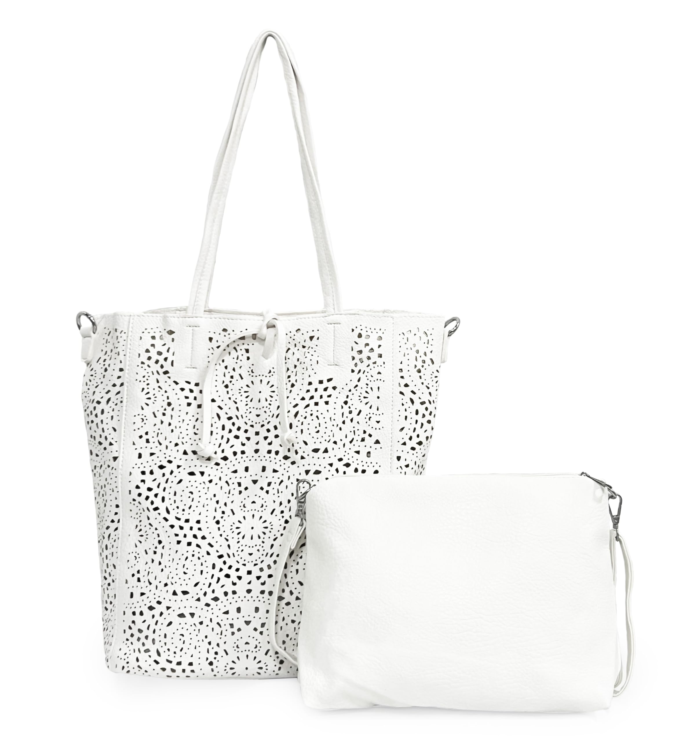 ANGELO Borsa a Spalla da Donna, Borsa Shopper Traforata Grande Capienza, Inclusa Pochette a Tracolla Regolabile, Shopping Bag Hobo in Pelle PU per Lavoro, Ufficio, Viaggio, Università