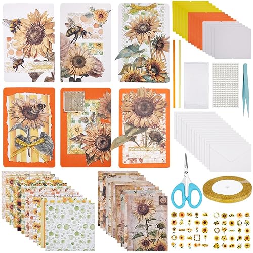 WEBEEDY 15 Sets DIY Greeting Card Kit Handmade DIY Card Making Kits Includes 15 Blank Cards 15 Envelopes for DIY Craft,Sunflower Thank You Cards Making for Christmas Birthday Wedding Invitation