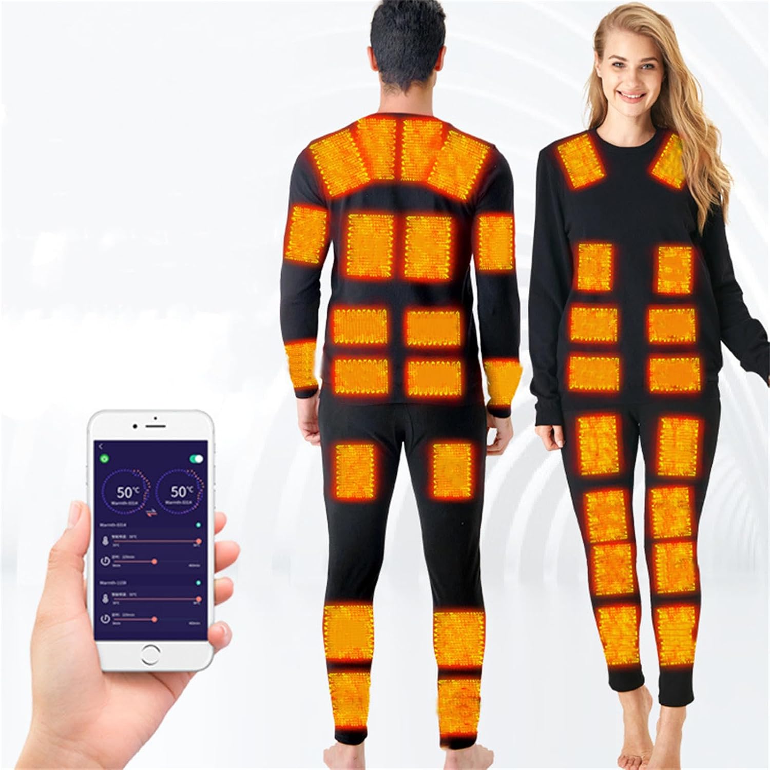 Electric Thermal Underwear Set 36 Precision -Zones, USB Rechargeable, 3 Temperature Levels for Outdoor Activities,M,Black