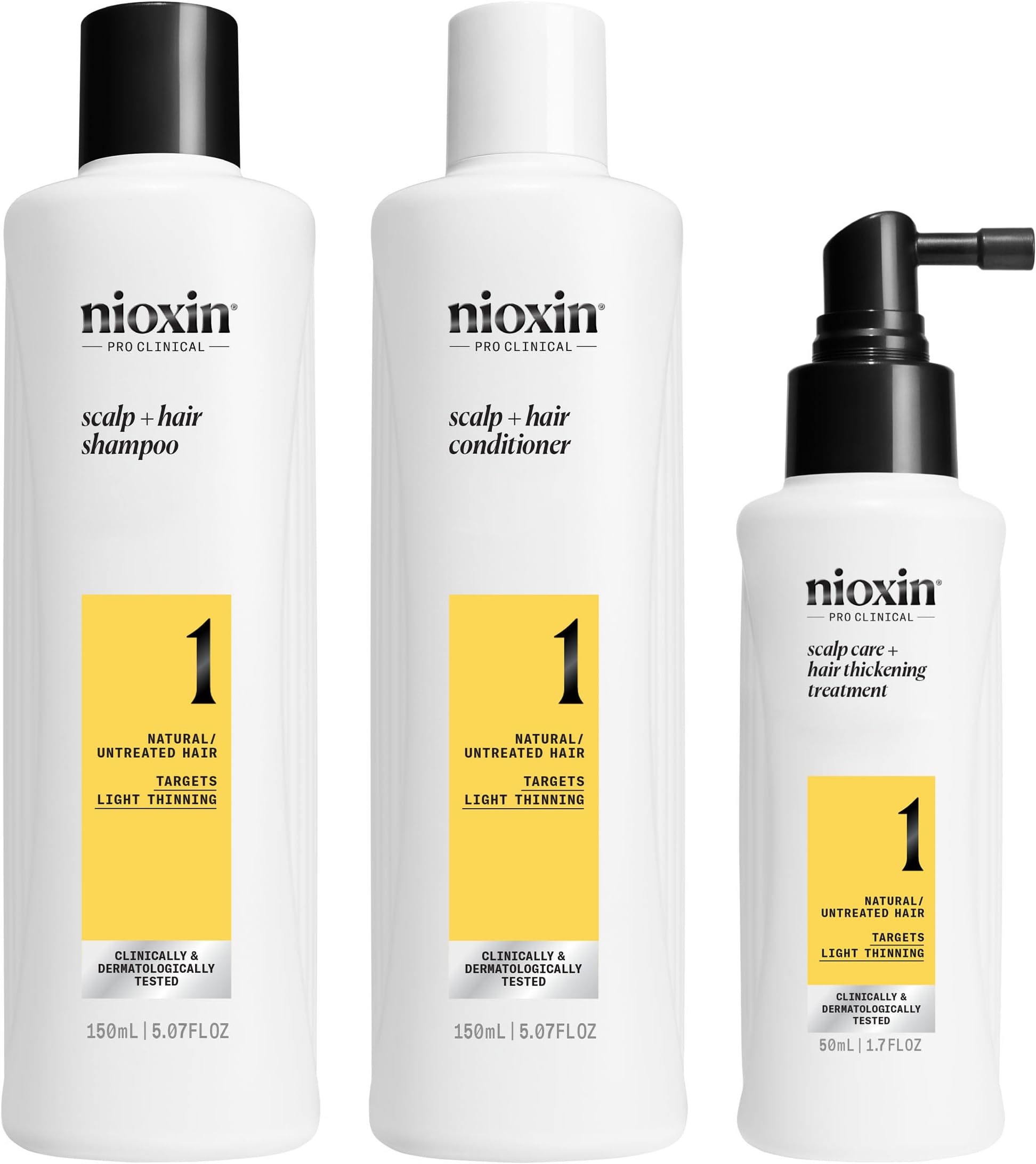 System 1 - Hair Thickening System For Natural Hair with Light Thinning - Biotin & Niacinamide - Shampoo, Conditioner, Serum