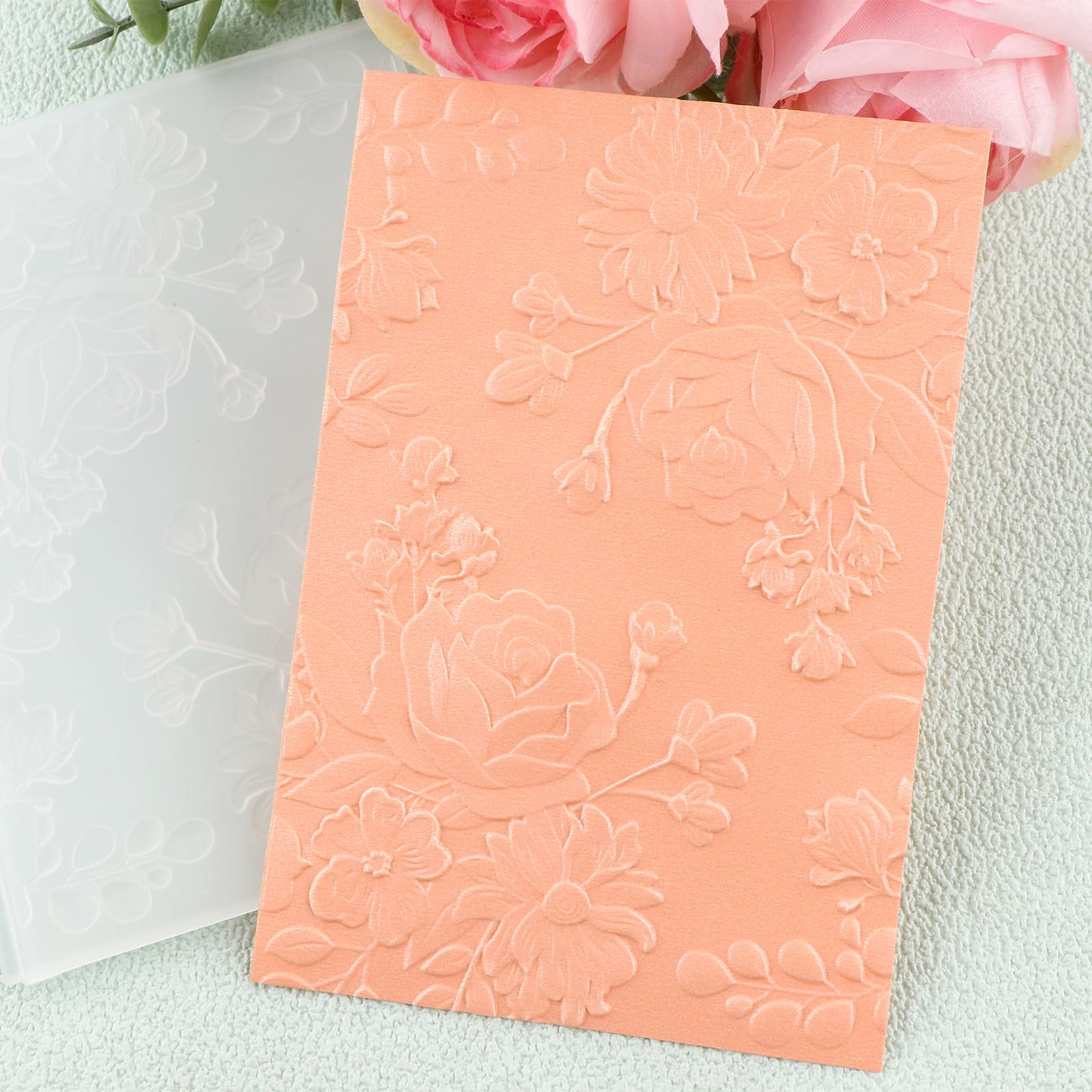 OTCRAFT 3D Flowers Embossing Folder for Card Making, DIY Scrapbooking, Photo Album, Card Paper Craft Decoration, 6.3" L x 4.5" W (16x11.5cm)