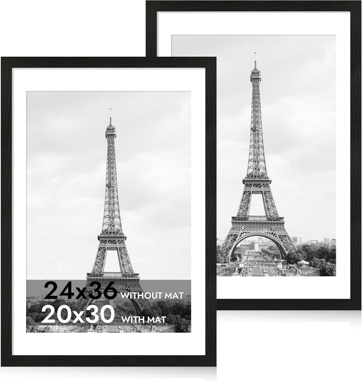 24x36 Poster Frame Set of 2 with Plexiglass, Black Frames Display Picture 20x30 with Mat or 24 x 36 Without Mat, Photo Frames for Gallery Wall Mounting Horizontal and Vertical Black 24X36