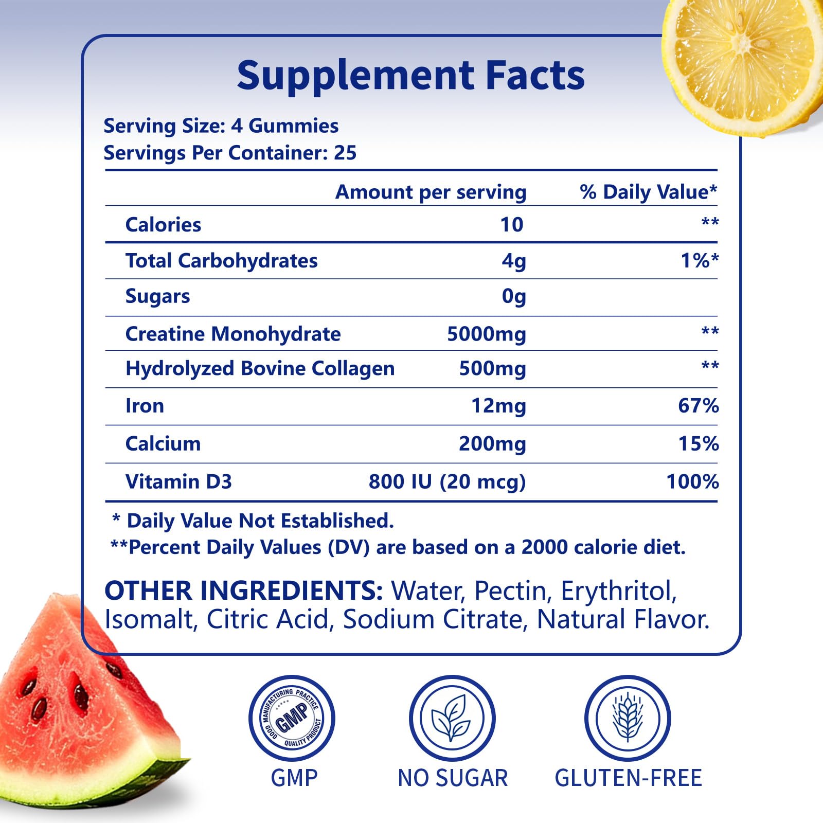 Creatine for Women, Creatine Monohydrate Gummies with Collagen, Calcium, Vitamin D3 for Booty, Energy & Strength, Watermelon Flavor, 100 Count — Amazon image 7