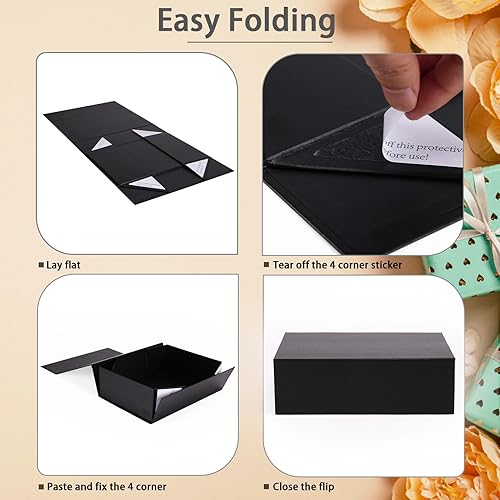 Miniatura 4 de Giftgarden Paquete de 4 cajas de regalo azules de 8 x 8 x 4 pulgadas con tapas magnéticas, caja de regalo cuadrada plegable para regalos, bodas,