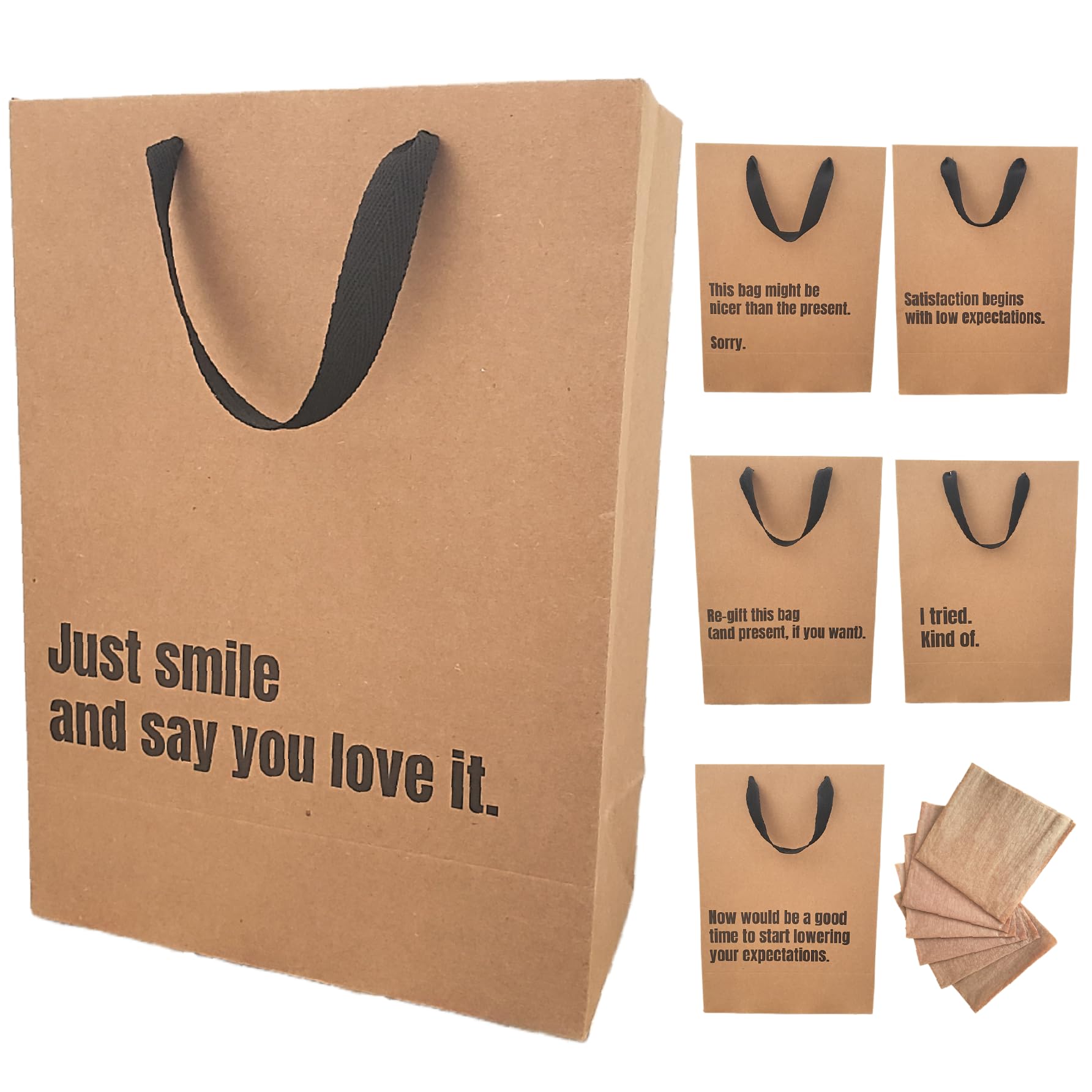Ali & Boo Funny Gift Bags, 6 Piece Set, Medium Gift Bags with Tissue, Funny Birthday Gift Bag, Birthday Gift Wrapping, Gag Gifts