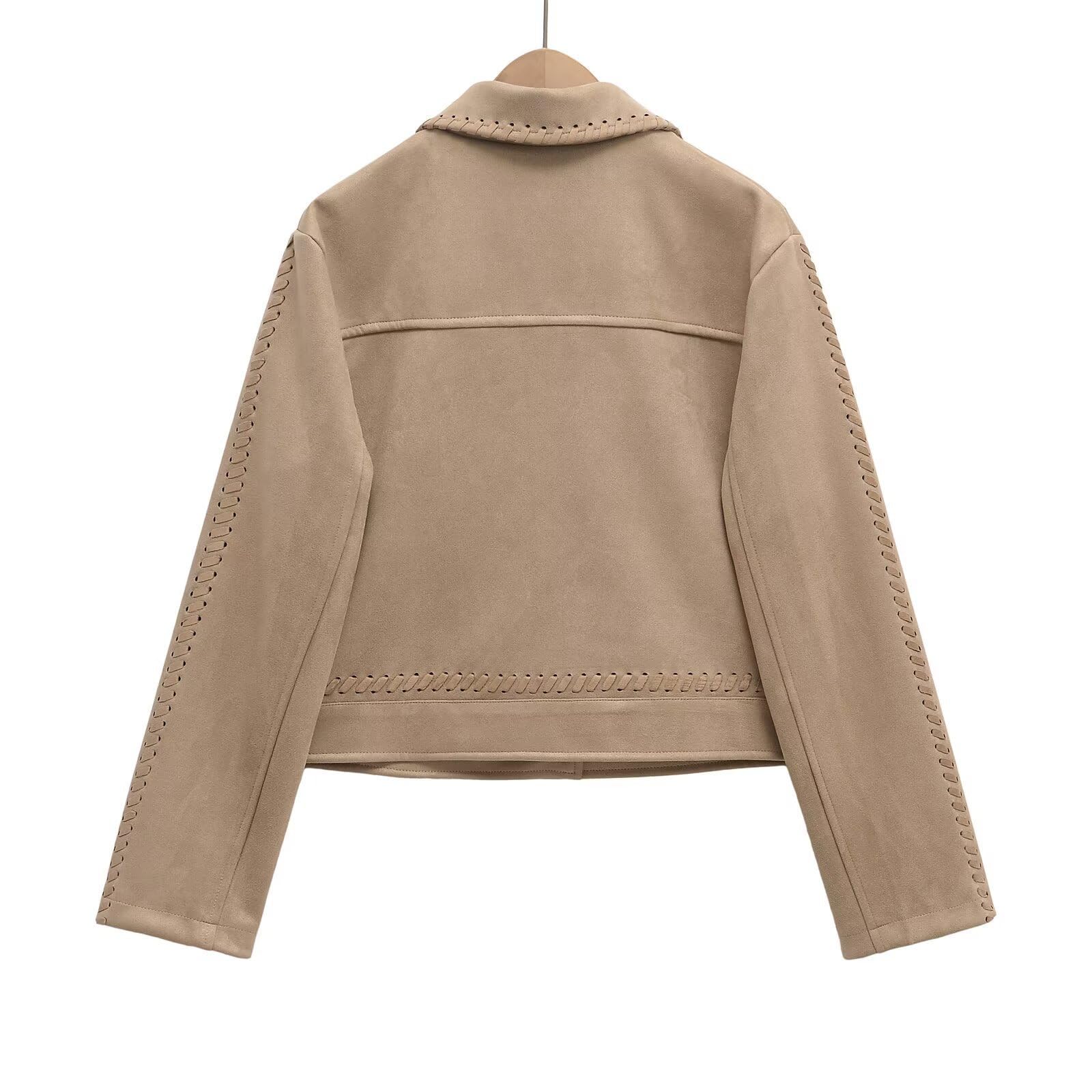 Chaqueta corta de gamuza sintética para mujer, abrigos de invierno beige, ropa de exterior, casual, ligera, moderna, chaquetas de cuero para salir
