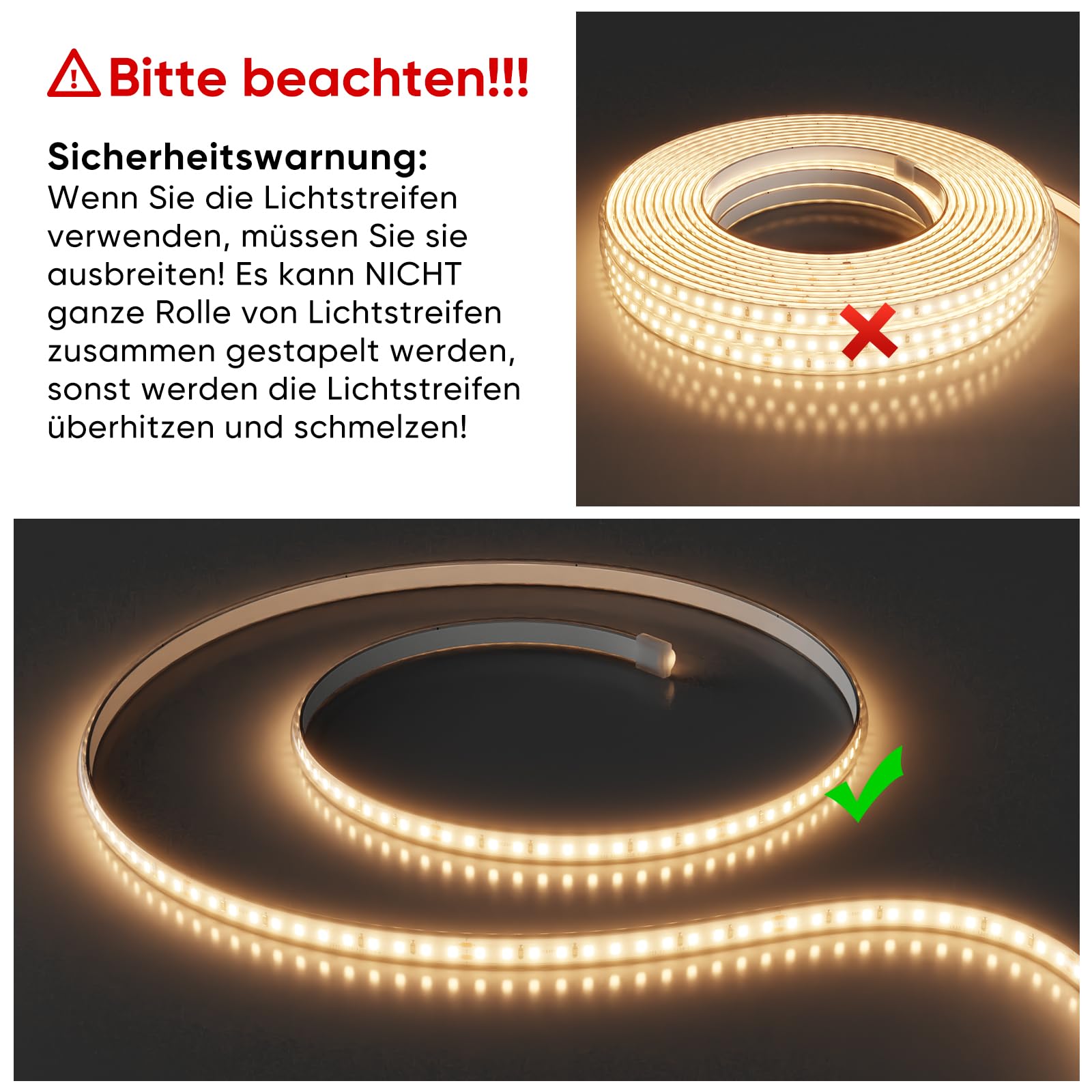 Shine Decor LED Streifen 30m, AC 220V 230V IP65 Wasserdicht LED Band, SMD 2835 120 leds/m Ultrahohe Helligkeit Lichtleiste für Küche Garten LED Beleuchtung (30M, Warmweiß, CE Zertifiziert)