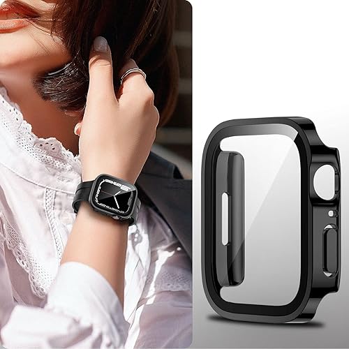 Miniatura 6 de Anlinser Paquete de 2 fundas compatibles con Apple Watch de 1.575 pulgadas SESeries 654 con protector de pantalla de vidrio templado, funda delgada