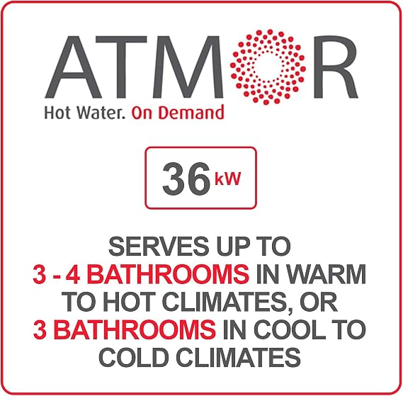 Atmor 36kW Premium Tankless Electric Water Heater Bundle Includes 3/4 Isolation Valve Kit & Pressure Relief Valve Instant Hot Water, Whole Home Use