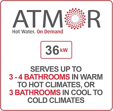 Atmor 36kW Premium Tankless Electric Water Heater Bundle Includes 3/4 Isolation Valve Kit & Pressure Relief Valve Instant Hot Water, Whole Home Use