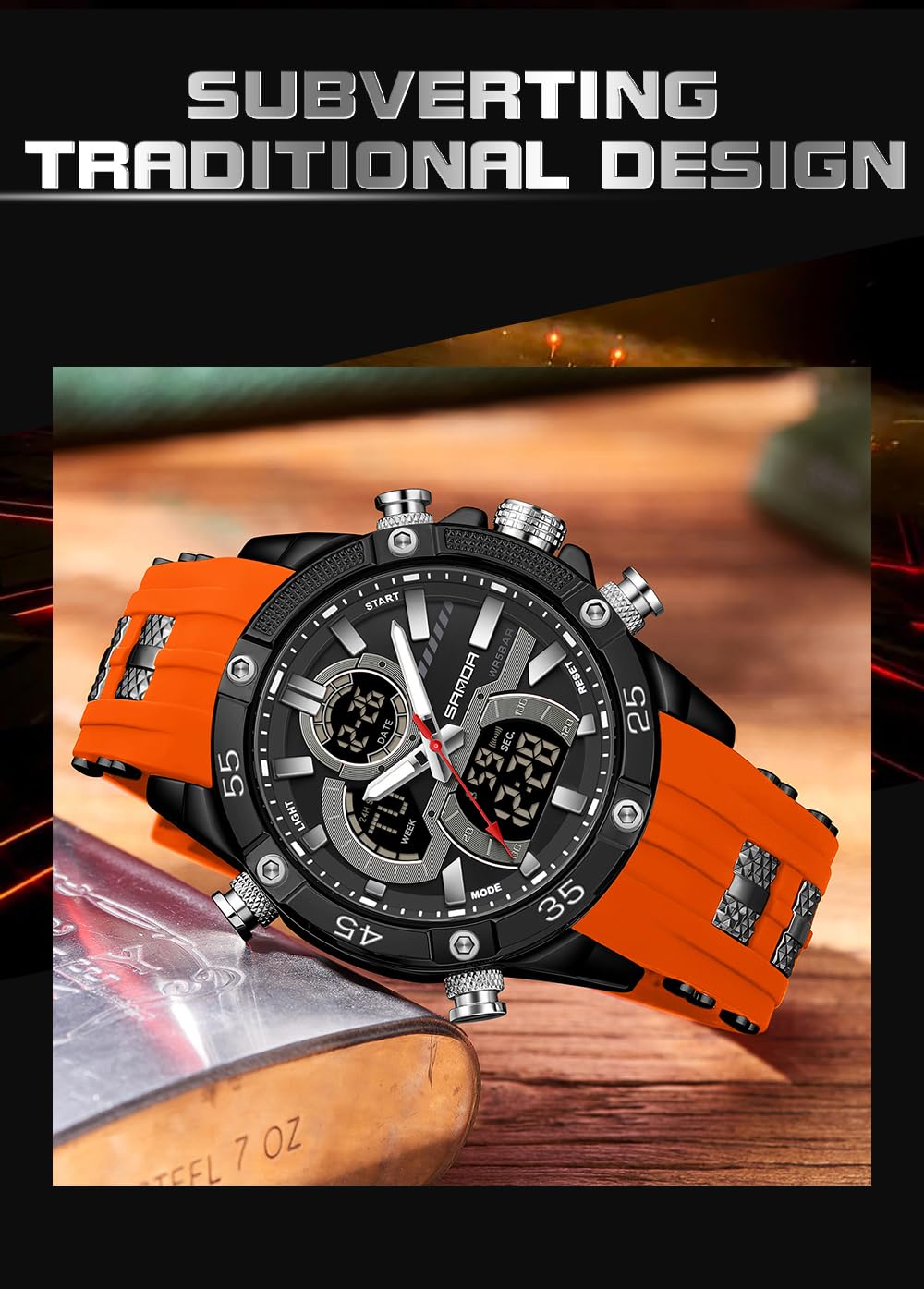FANMIS Montre de sport analogique et numérique pour homme - Étanche jusqu'à 50 m - Bracelet en silicone - Chronographe - Robuste - Rétroéclairage LED - Alarme - Chronomètre - Date