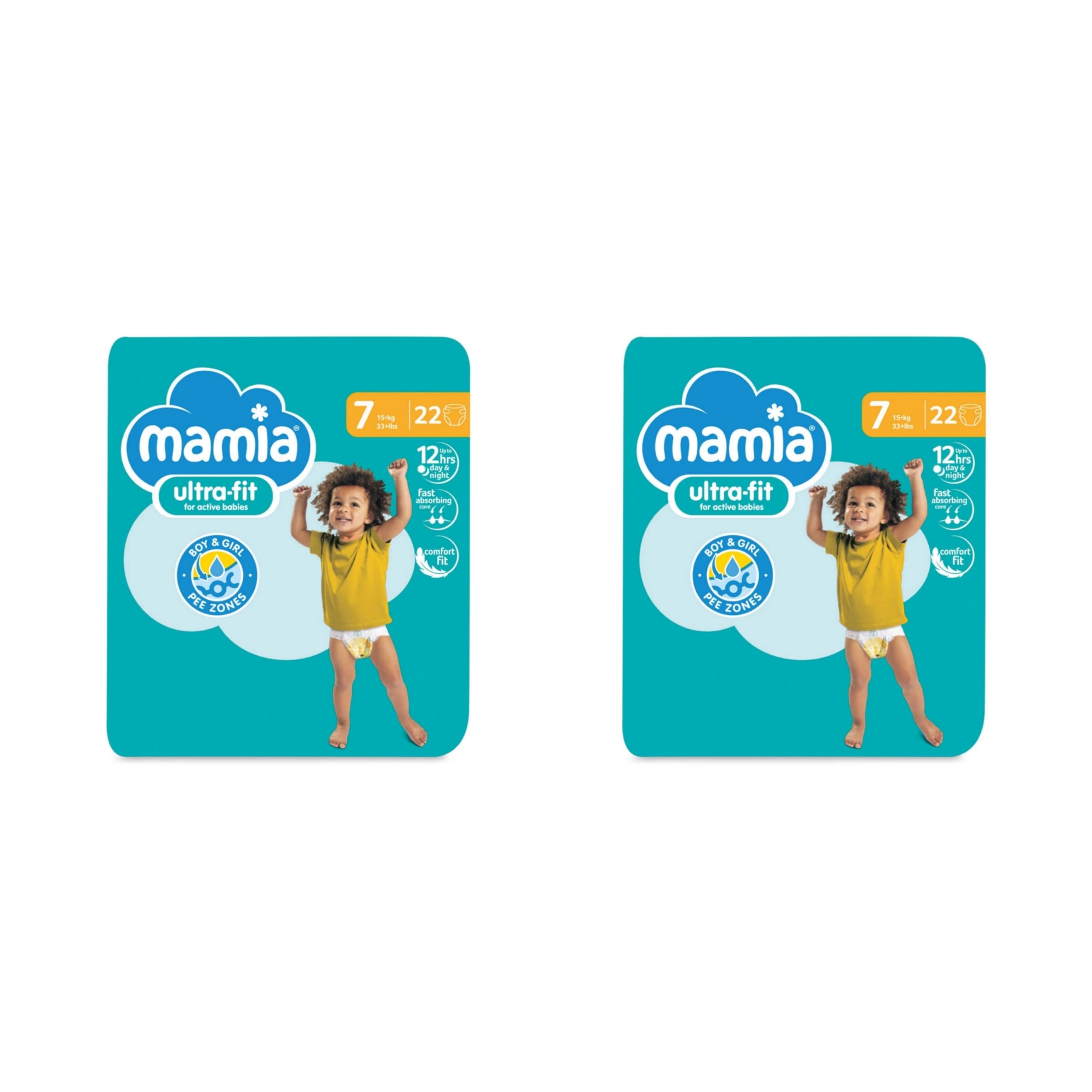 Bizzal Mamia Ultra-fit Nappies, Size 7, 15+ kg, 22 Count, Day and Night Protection, Boy and Girl, 2 Pack