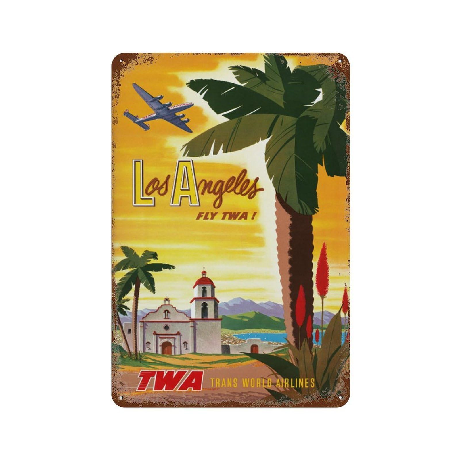 xiaoxiaoshen Los Angeles Vintage Travel TWA Wall Decor Art Metal Tin Poster Modern Home Decor Art Home Bar Shop Decorations Vintage Sign 30x20cm