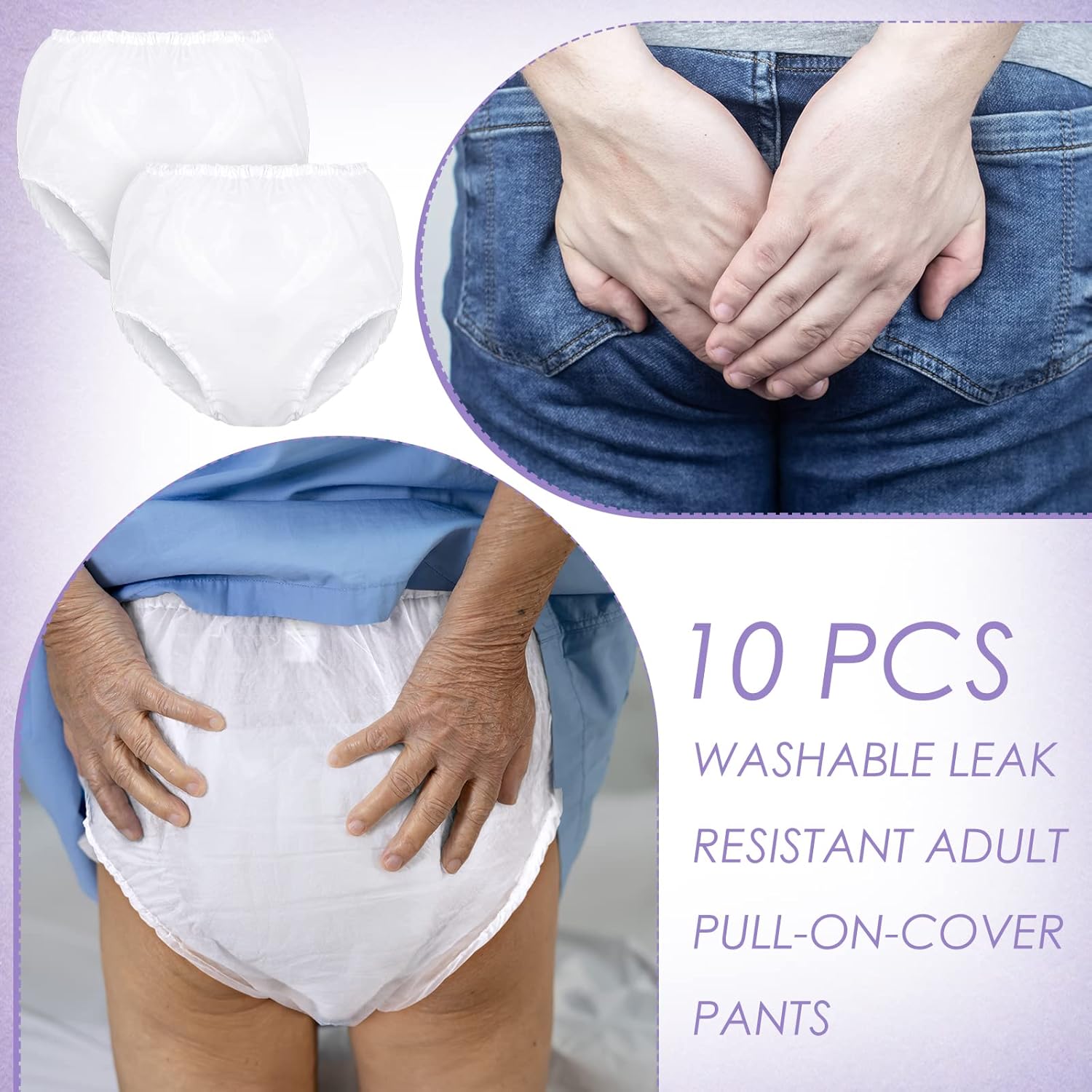 Weewooday 10 Pcs Adult Plastic Pants, X-Large, White, Waterproof Incontinence Underpants EVA Pull on Cover Pants Leak Proof Washable Incontinence Pants for Men Women Elderly - Image 6