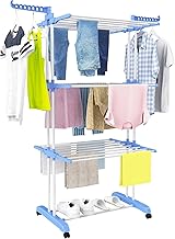 COFENDY Foldable Cloth Drying Stand Stainless Steel – 3 Tier Heavy-Duty Clothes Dryer for Balcony, Indoor & Outdoor Use | with Wheels & Hanger Slots (Multicolour)