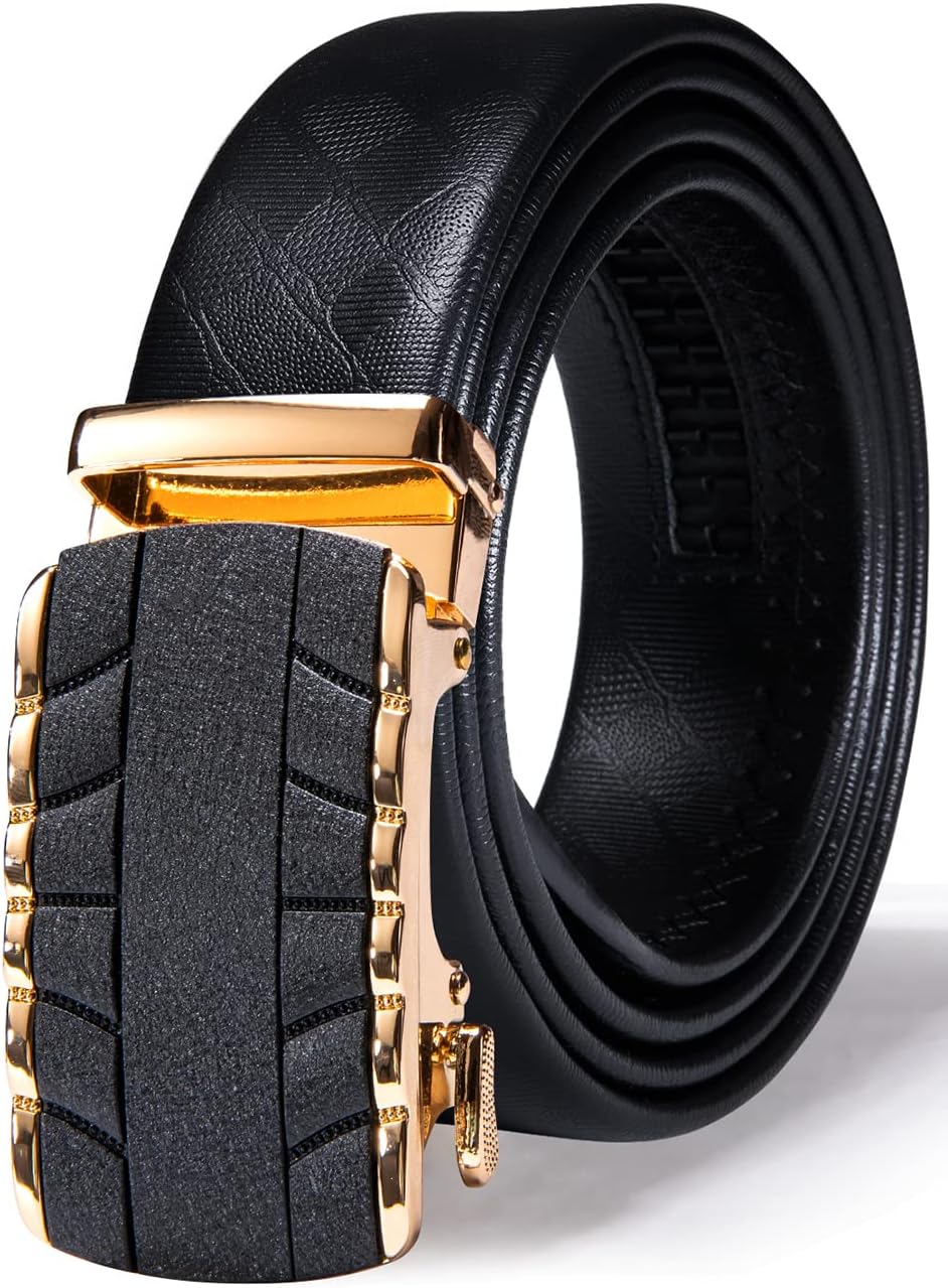 Barry.Wang Men’s Ratchet Leather Belt 1 3/8″ Adjustable Buckle Slide Click Casual Dress Golf Jeans Business Classic