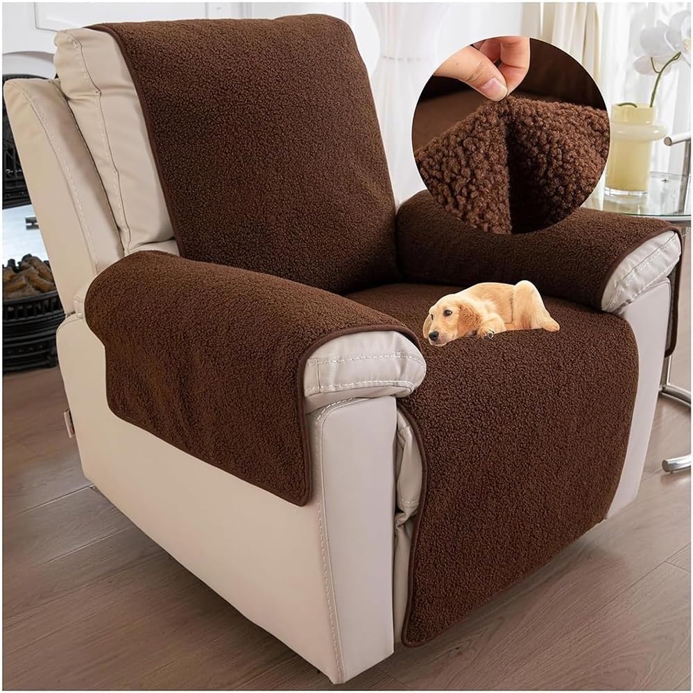 TANGHULU Sherpa Fleece Recliner Chair Cover Super Soft Warm Plush Sofa Slipcover Furniture Protector Non Slip Washable Reclining Chair Cover Protector for Kids, Pets(Coffee,(30"*91") 76 * 231CM)