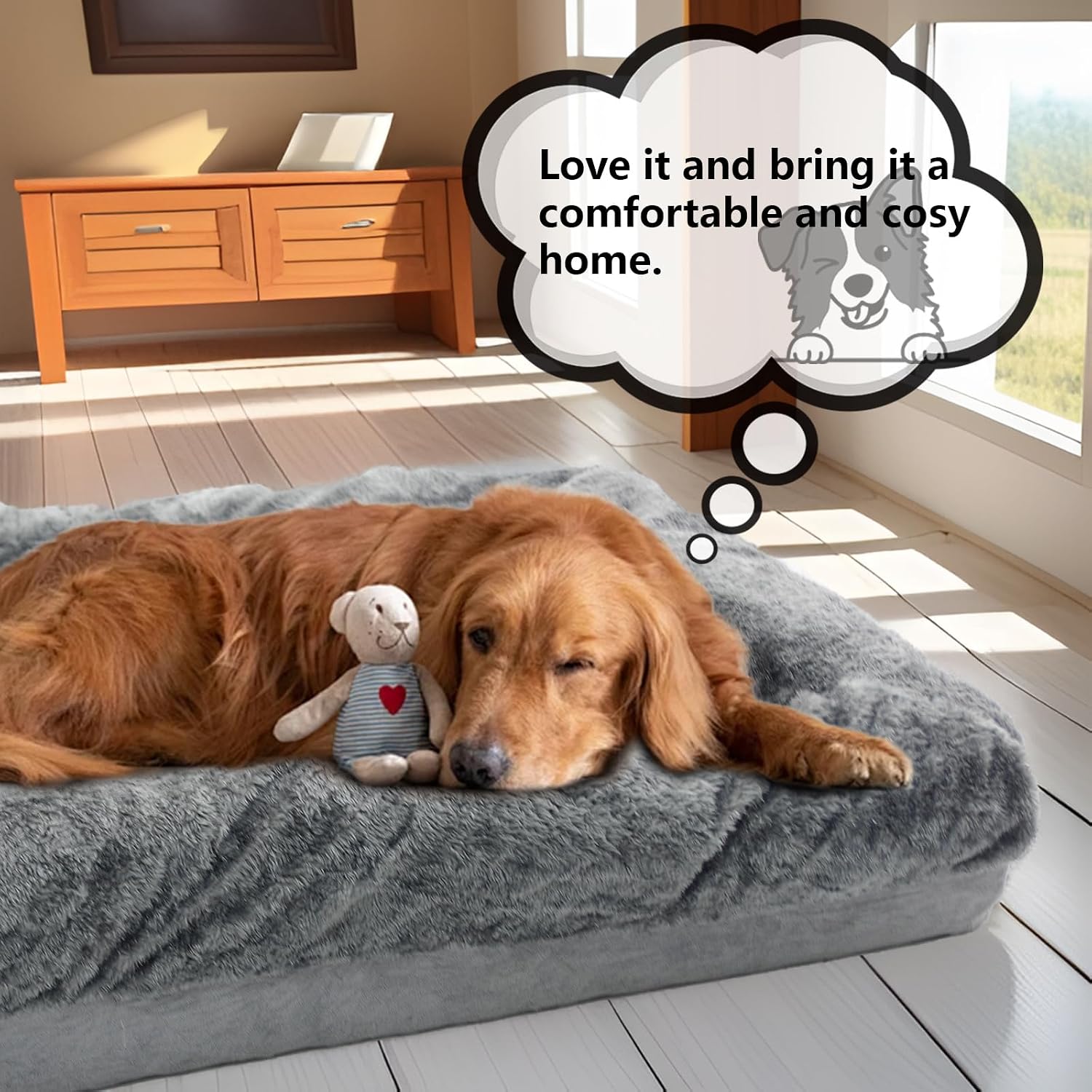 review PatLoom Plush Dog Crate Bed, Soft Faux Pad with Removable Cover, Washable Dog & Cat Kennel Mat, Non-Slip & Thickened for Sleep & Anxiety Relief (35in)